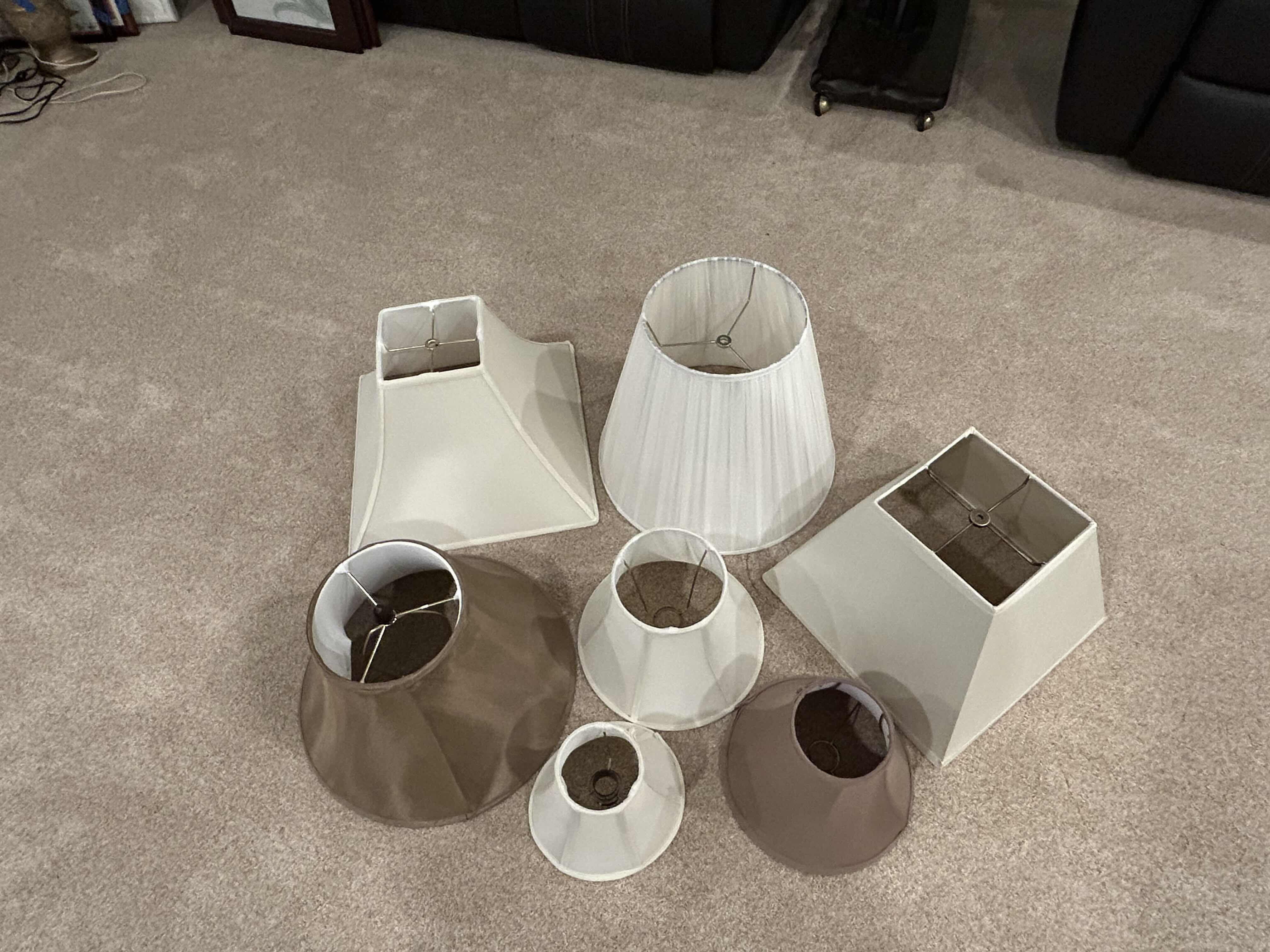 Photo 1 of 7-LAMP SHADES IN VARIOUS SHAPEA AND SIZES