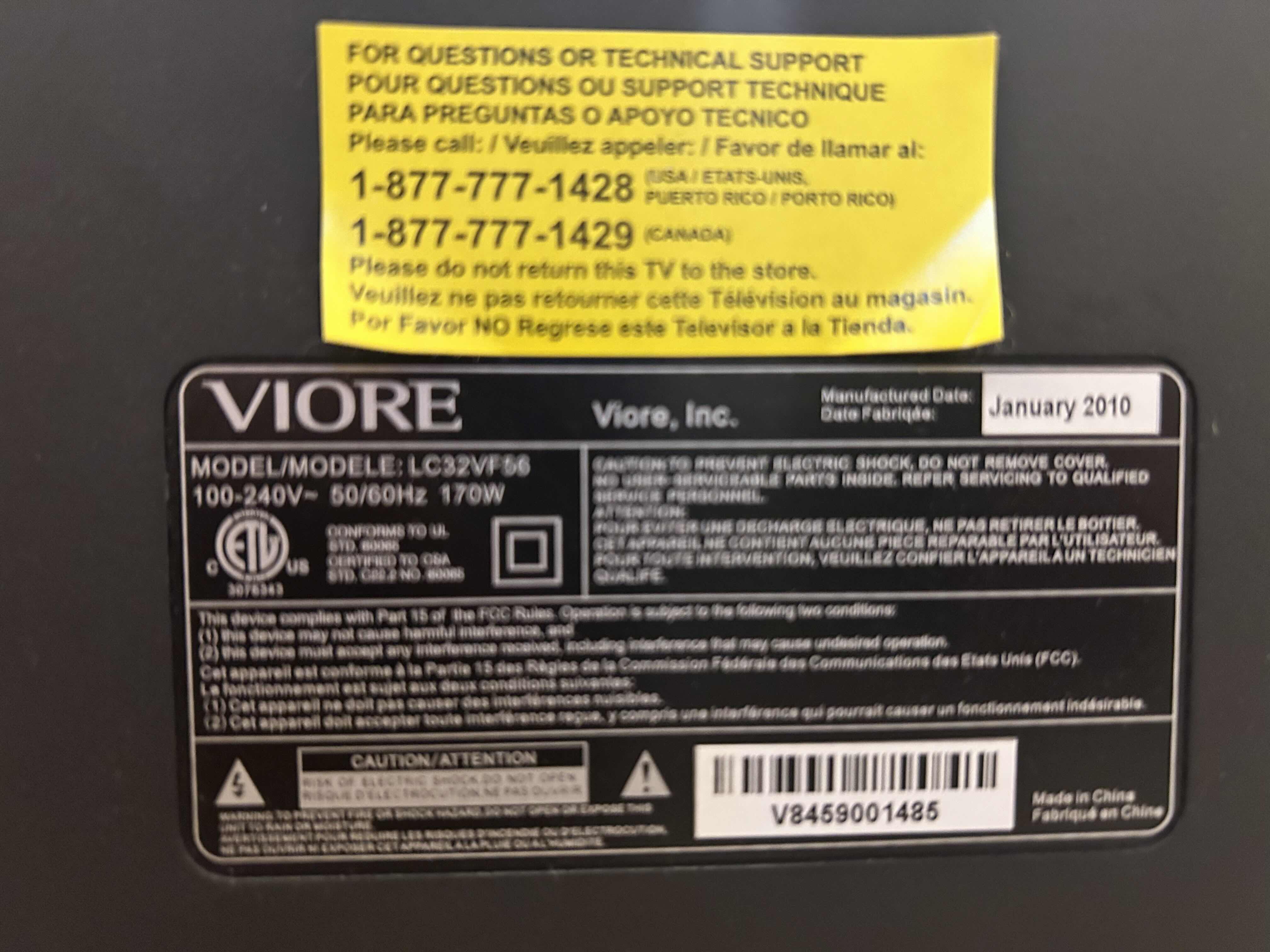 Photo 1 of 32” VIORE TELEVISION