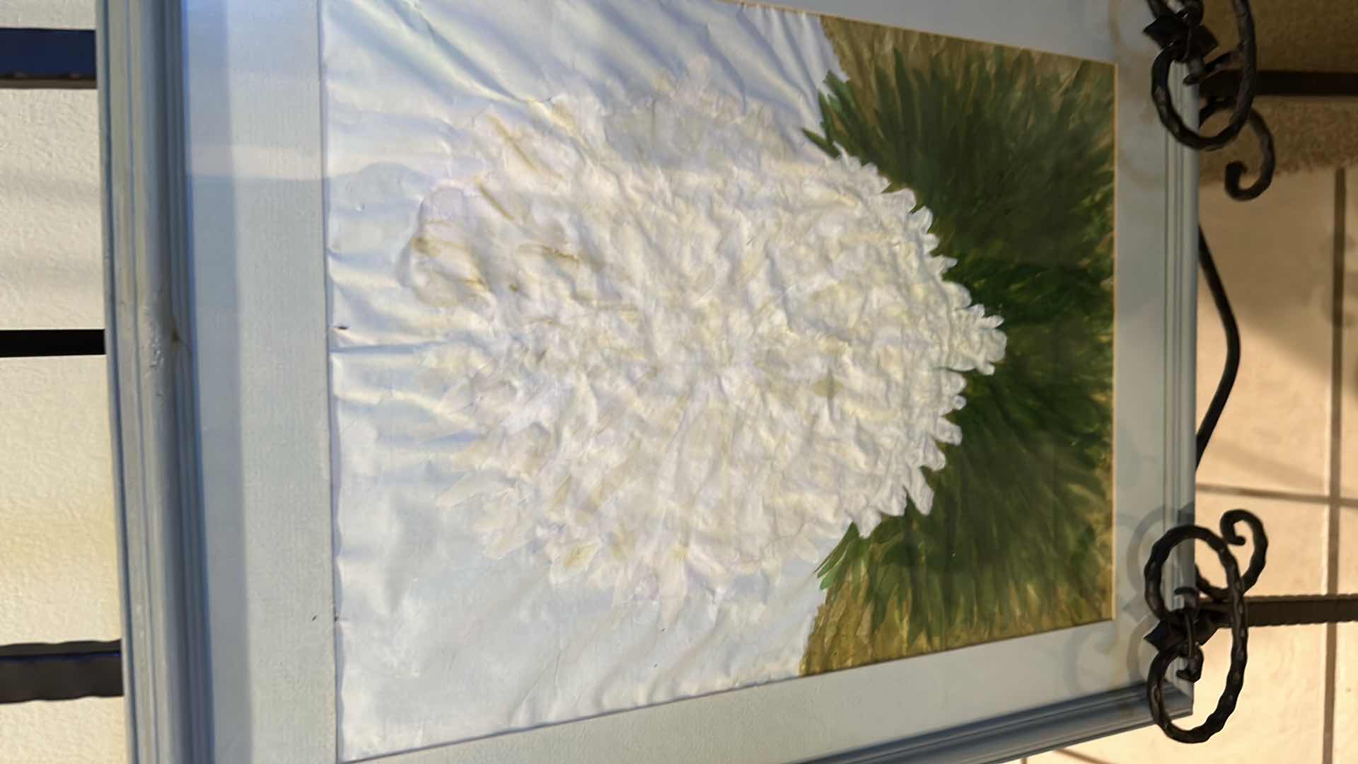 Photo 1 of BLUE FRAMED "WHITE FLOWER" ARTWORK 17" X 20"