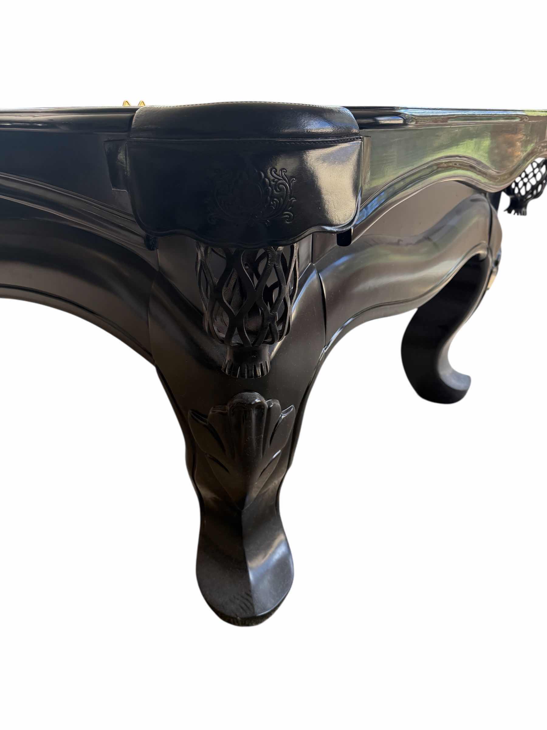 Photo 5 of RC WILEY BLACK WOOD W DIAMOND INLAY POOL TABLE W RACKET BALLS 99” x 55” H31”