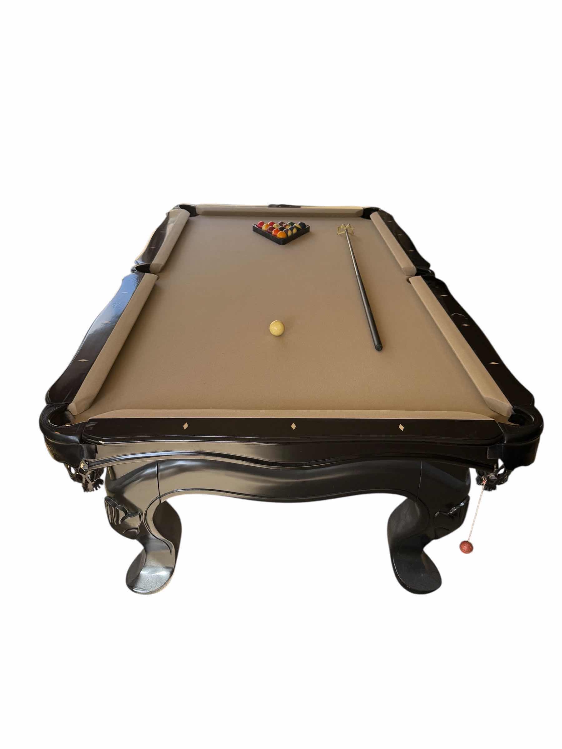 Photo 3 of RC WILEY BLACK WOOD W DIAMOND INLAY POOL TABLE W RACKET BALLS 99” x 55” H31”