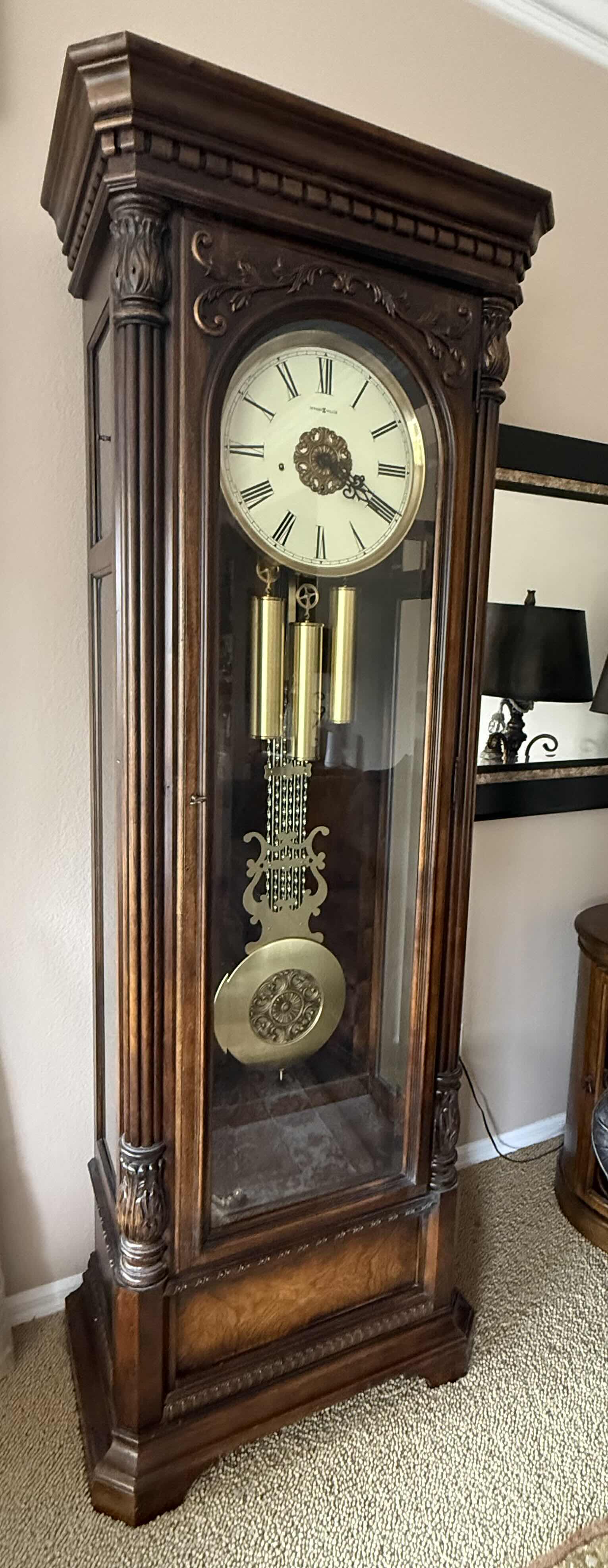 Photo 1 of HEAVY HOWARD MILLER MAHOGANY WOOD GRANDFATHER CLOCK 27” x 15” H88”