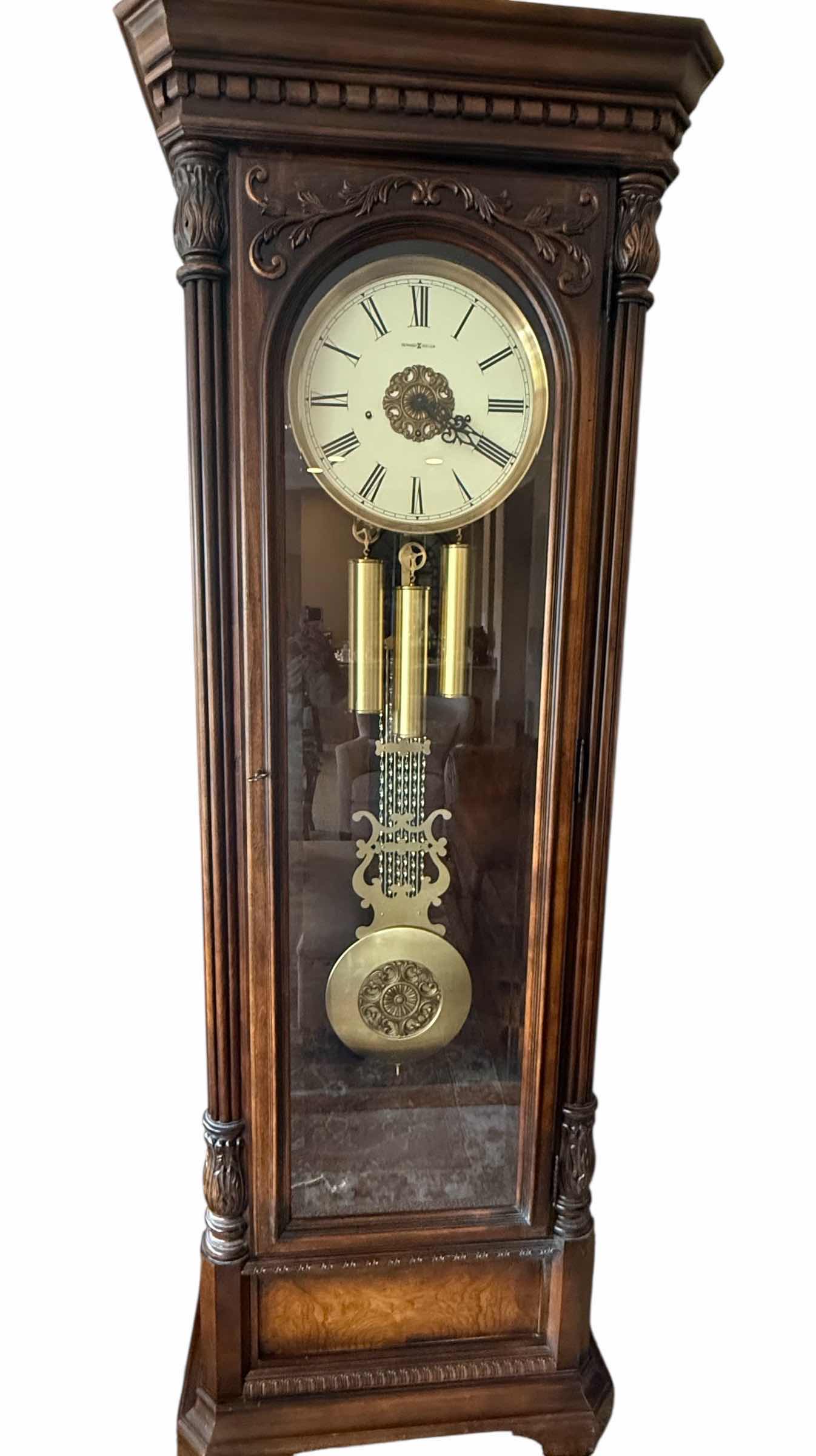Photo 1 of HEAVY HOWARD MILLER MAHOGANY WOOD GRANDFATHER CLOCK 27” x 15” H88”
