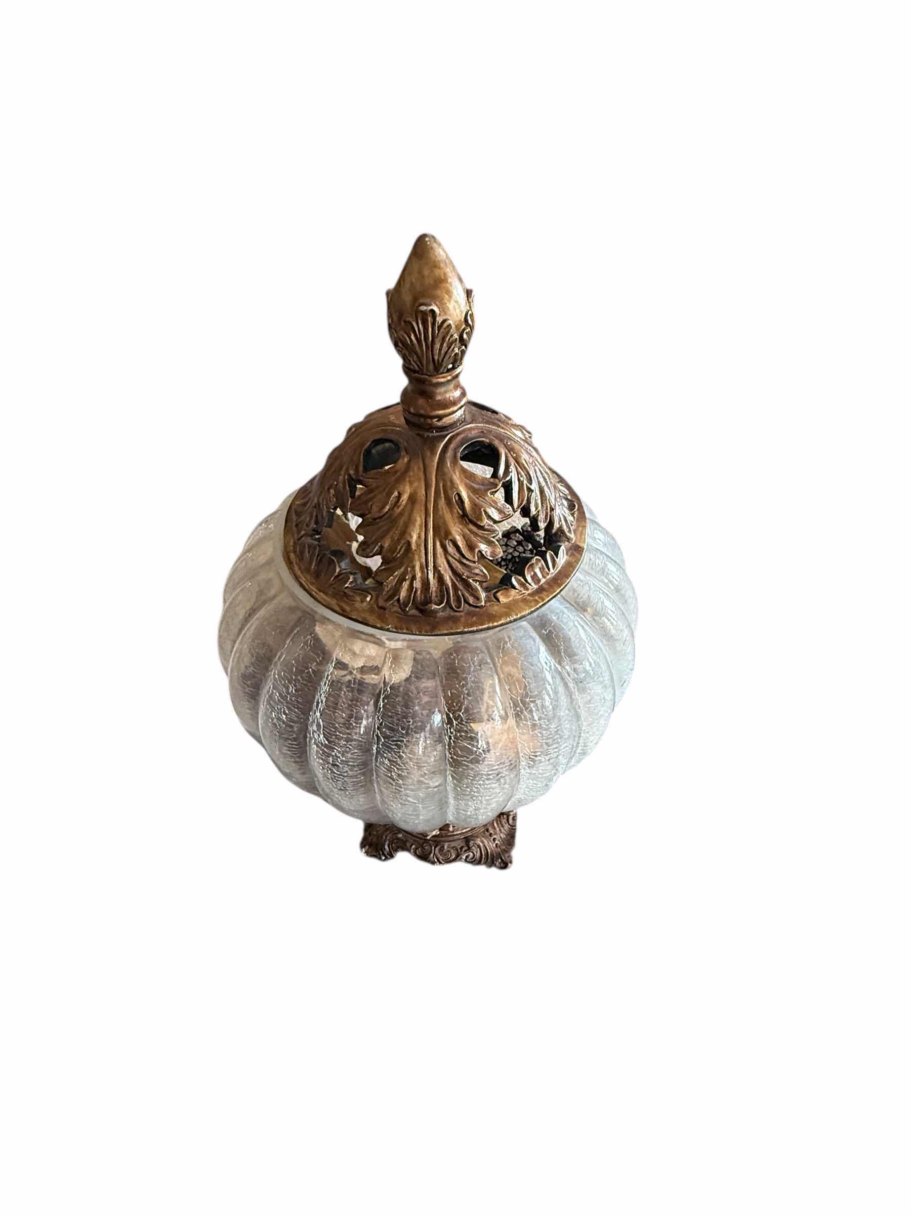 Photo 1 of GOLD LEAF W CRACKED GLASS DECORATIVE JAR W12” H21”