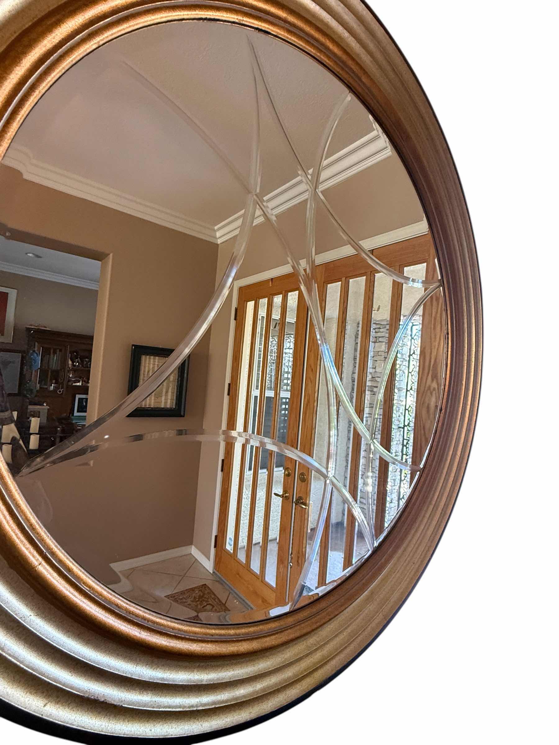 Photo 3 of 42” ROUND BEVELED GLASS WALL MIRROR W GOLD & COPPER TRIM FRAME