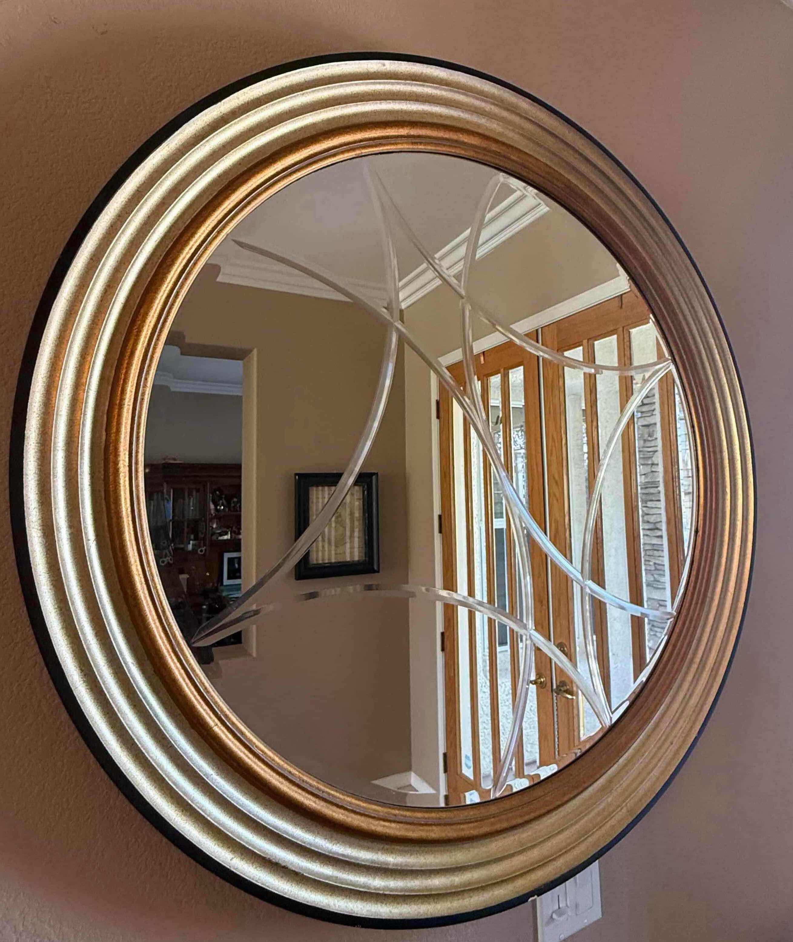Photo 1 of 42” ROUND BEVELED GLASS WALL MIRROR W GOLD & COPPER TRIM FRAME