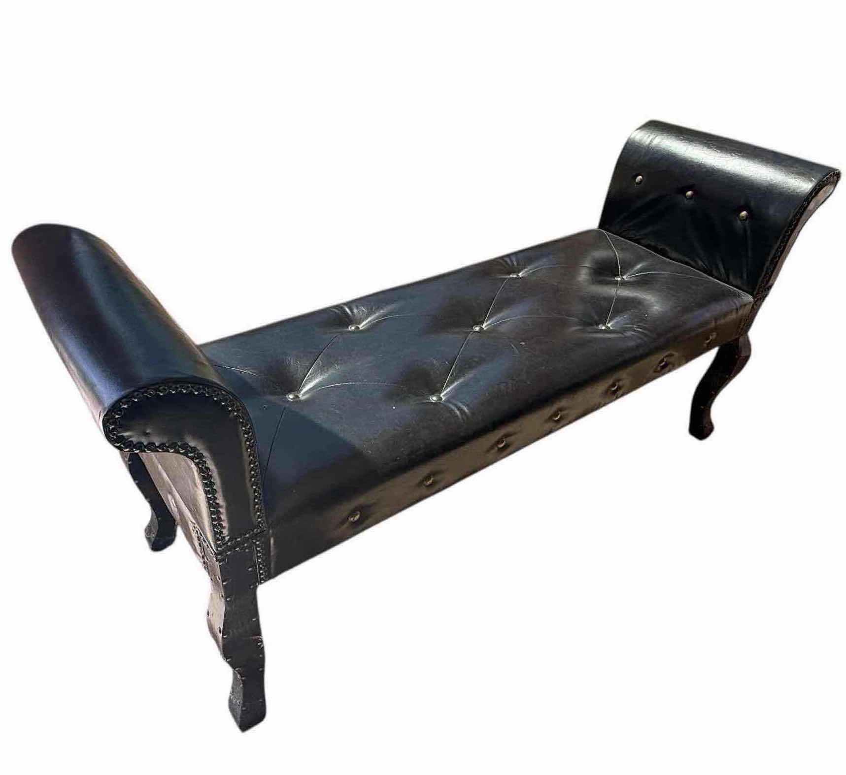 Photo 1 of BLACK LEATHER TUFTED BENCH W ROUNDED SIDES 52” x 16”