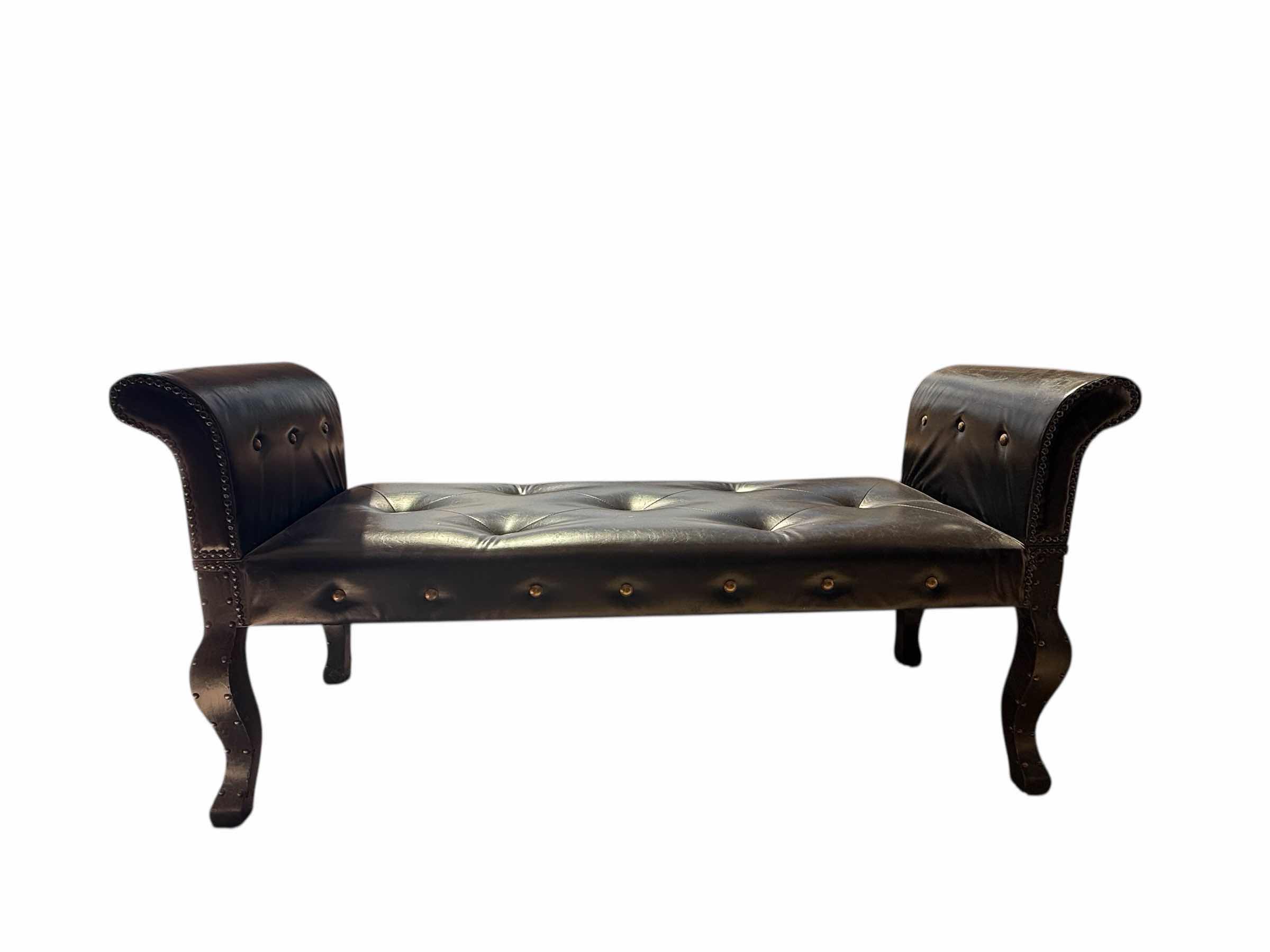 Photo 1 of BLACK LEATHER TUFTED BENCH W ROUNDED SIDES 52” x 16”