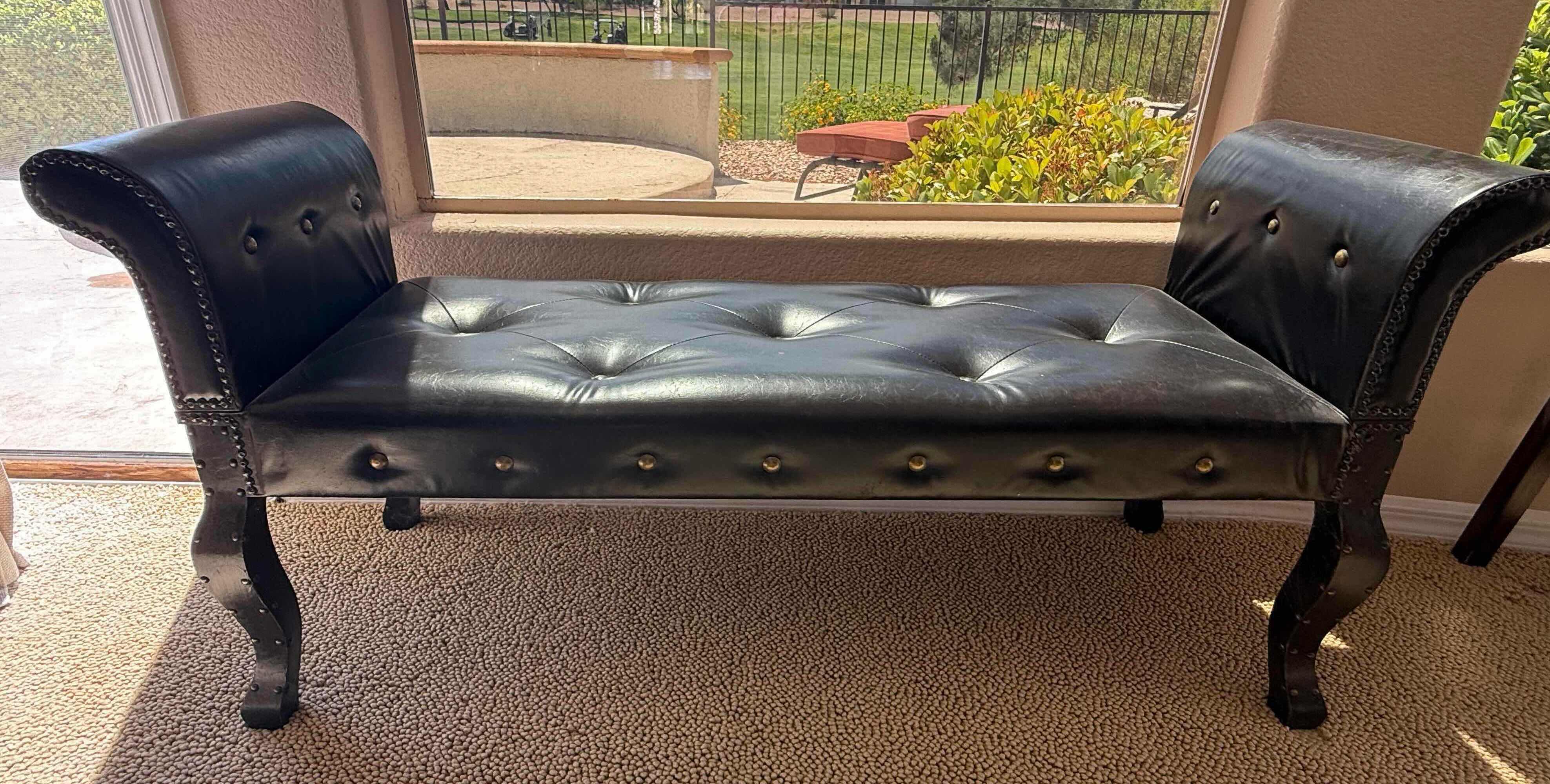 Photo 1 of BLACK LEATHER TUFTED BENCH W ROUNDED SIDES 52” x 16”