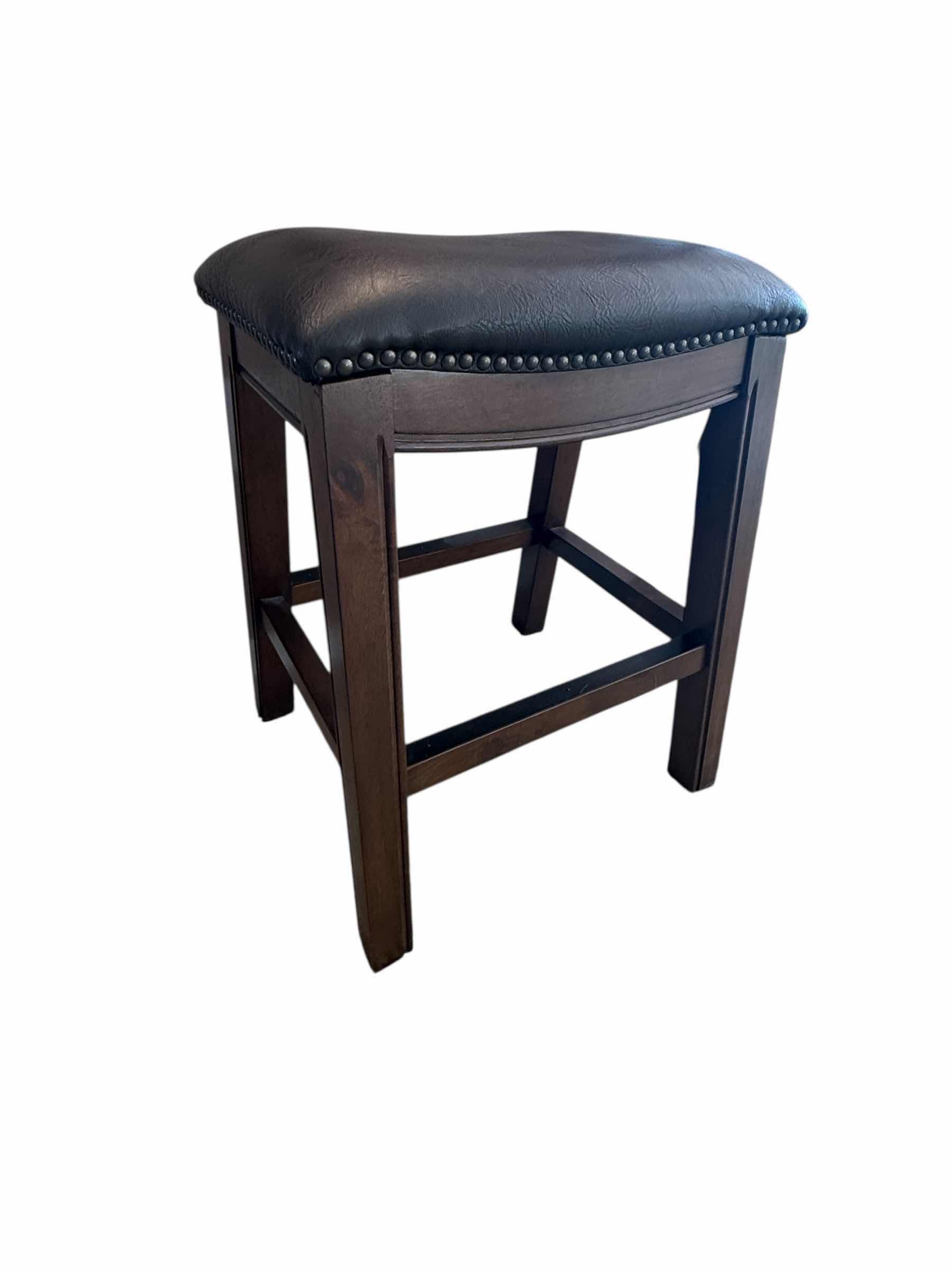 Photo 1 of DARK WOOD W BLACK LEATHER BAR STOOL 19” x 13” H 24”