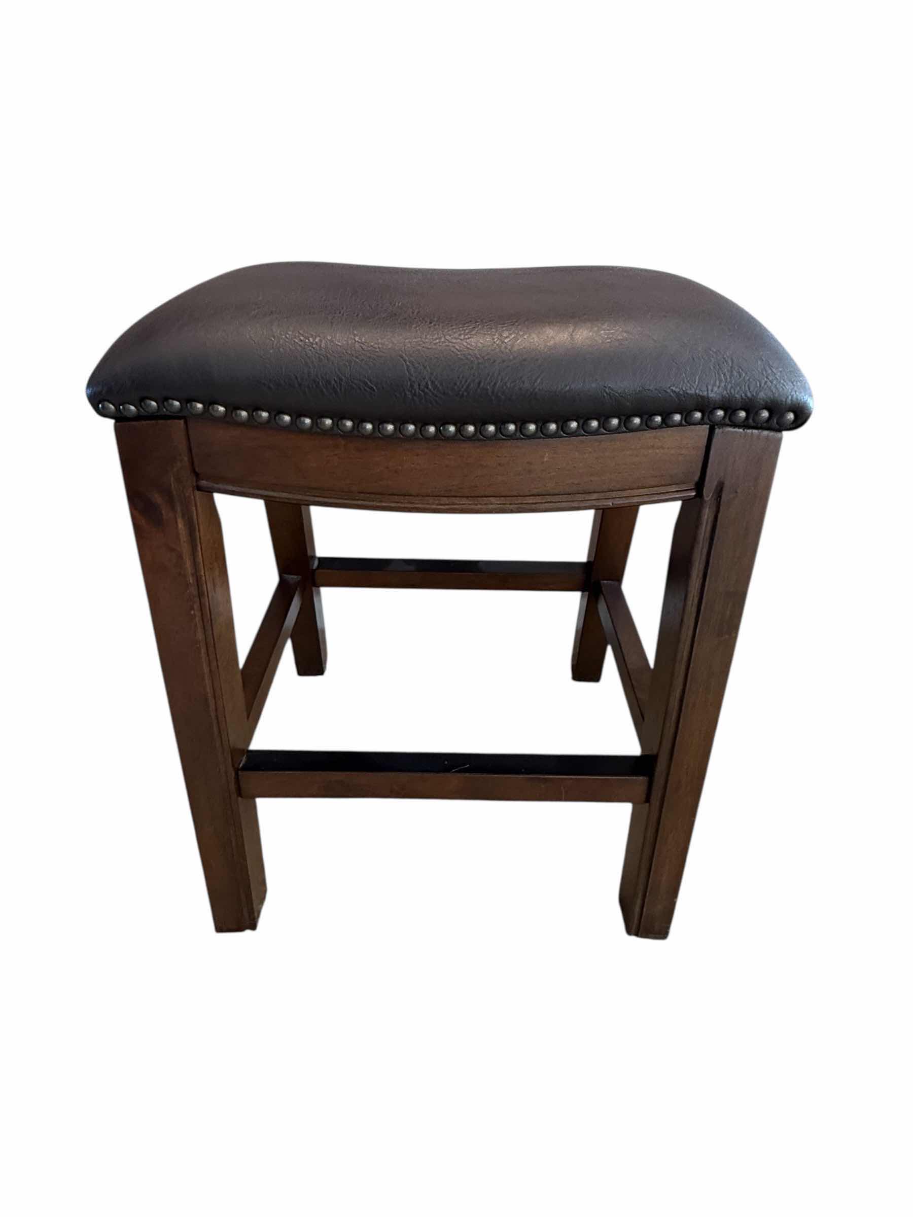 Photo 1 of DARK WOOD W BLACK LEATHER BAR STOOL 19” x 13” H 24”
