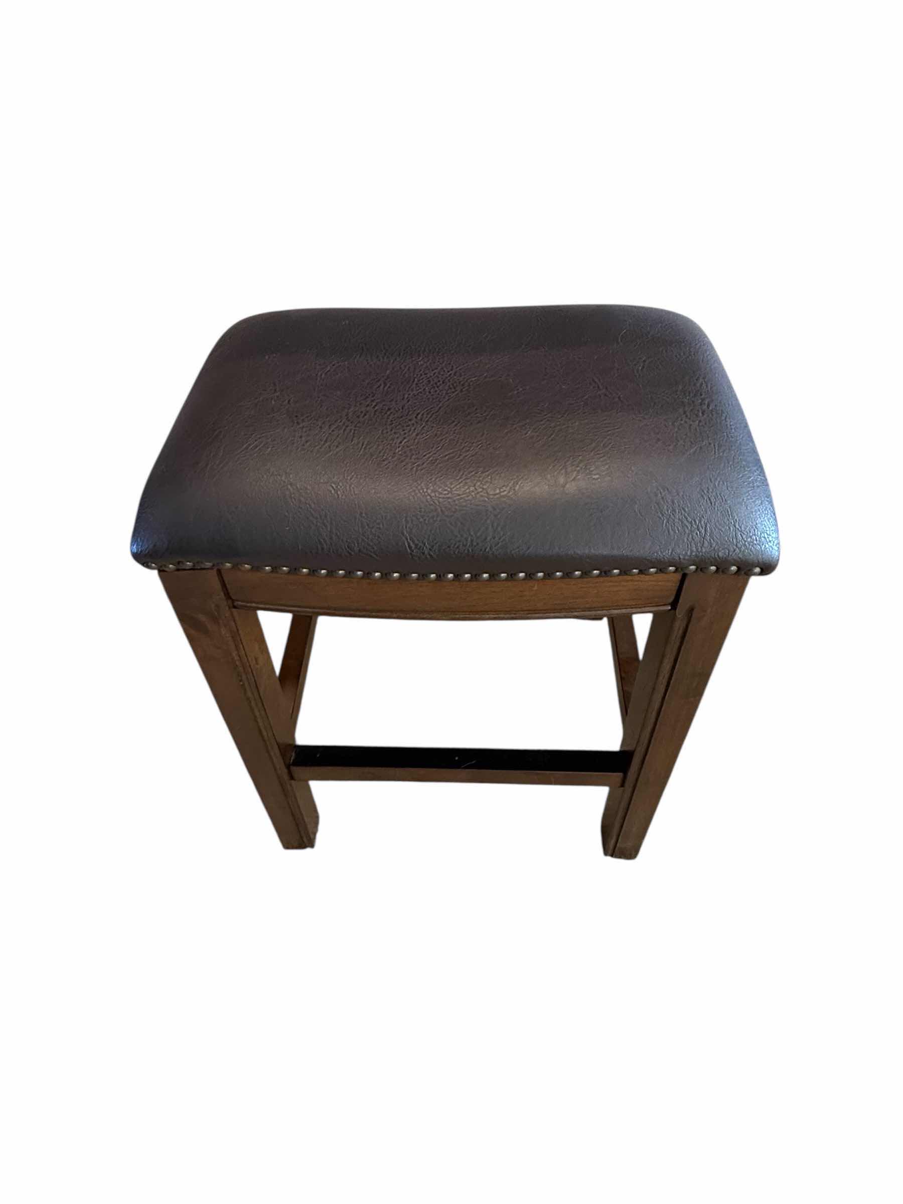 Photo 1 of DARK WOOD W BLACK LEATHER BAR STOOL 19” x 13” H 24”