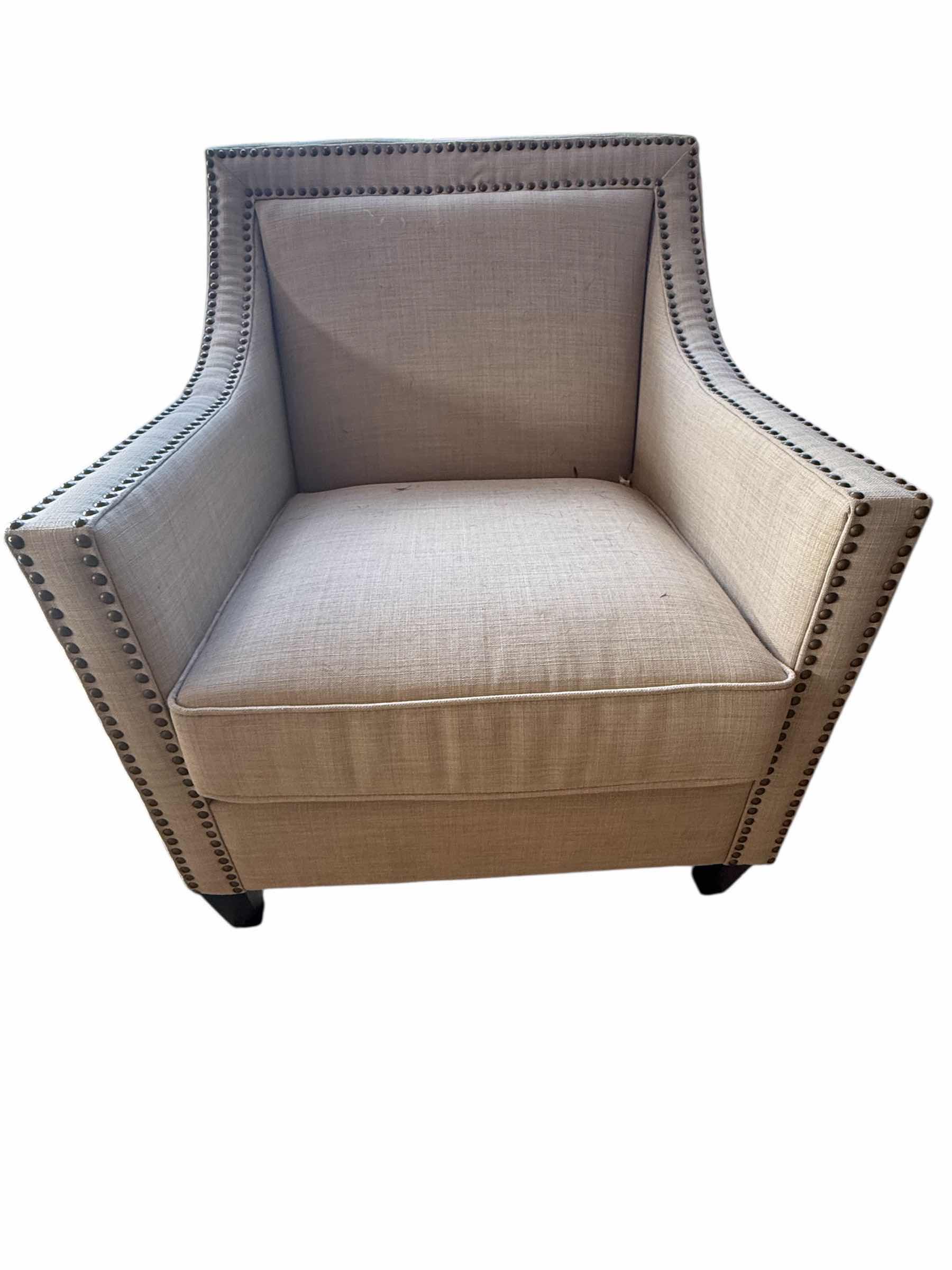 Photo 1 of BEIGE LINEN ACCENT ARM CHAIR W GOLD NAIL TRIM