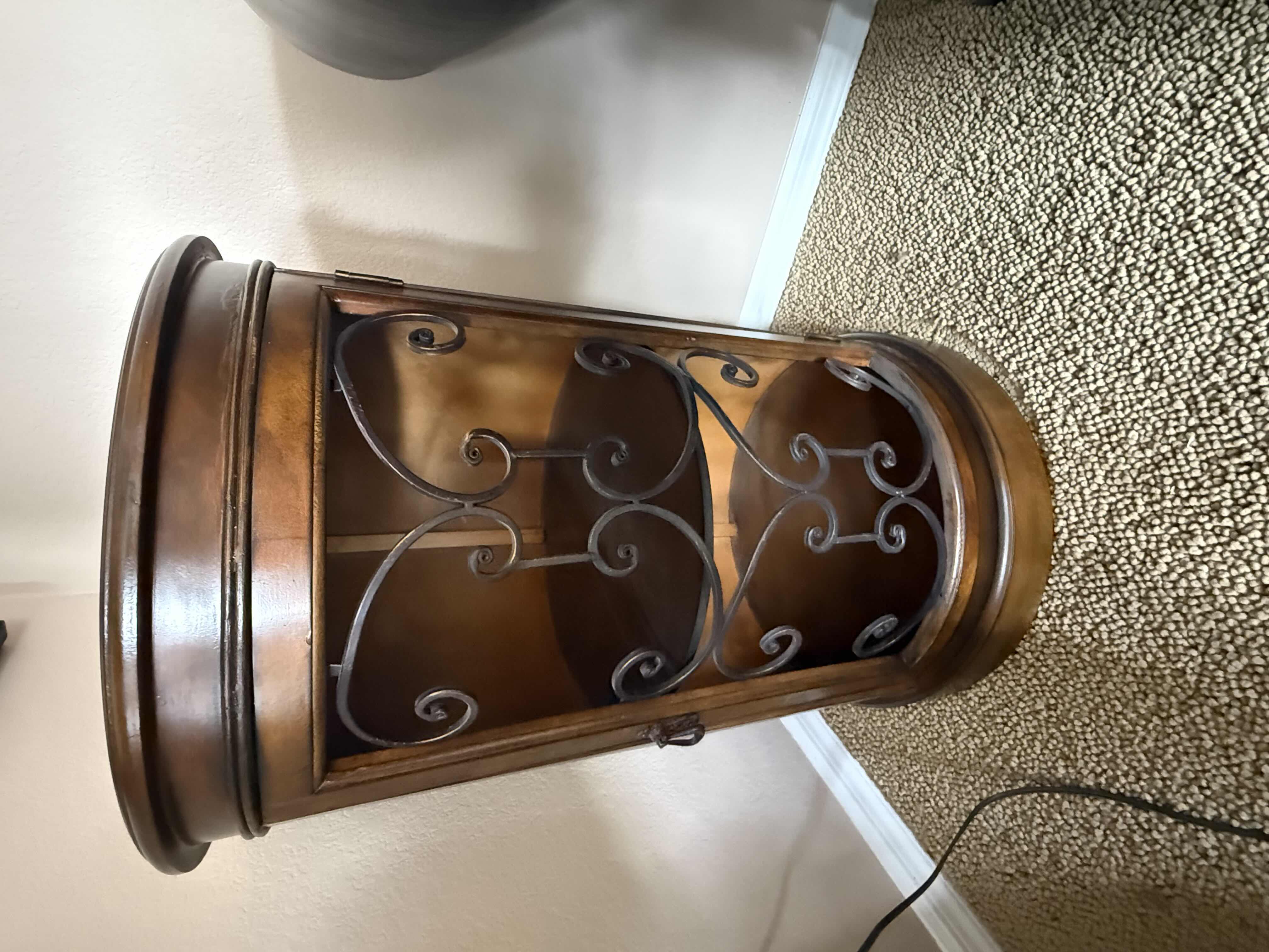 Photo 1 of 20” ROUND MAHOGANY WOOD W WROUGHT IRON ACCENT TABLE H32”