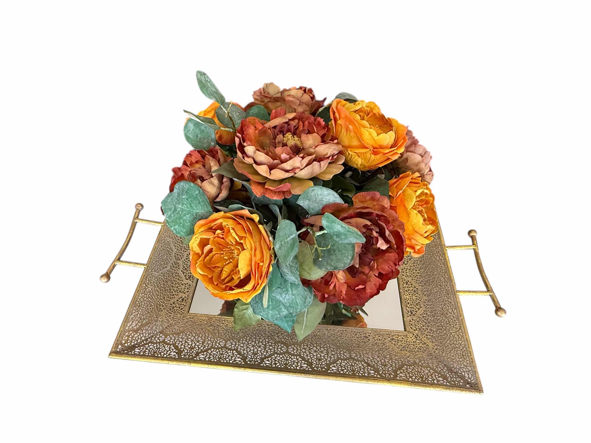 Photo 1 of GOLD MIRRORED TRAY W FAUX FLORAL ARRANGEMENT 29” x 17”