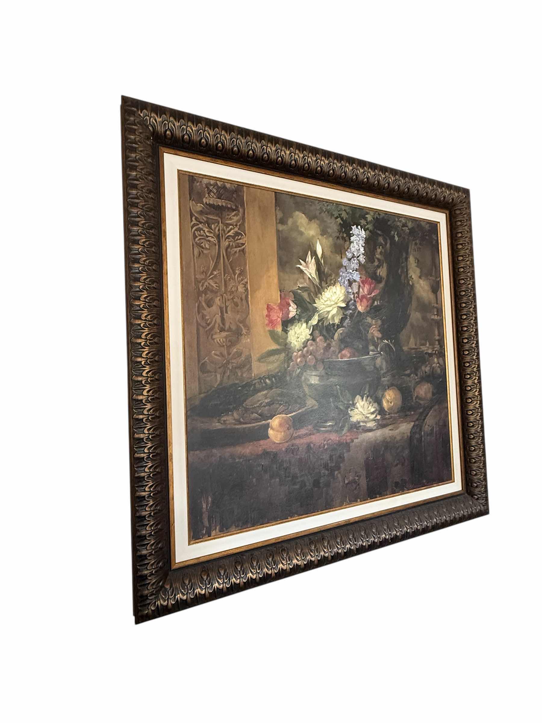 Photo 1 of COPPER FRAMED "SEA VIEW & PEONIES" OIL PAINTING ARTWORK SIGNED BY ARTIST MURPHY MCDONALD 46” x 44”