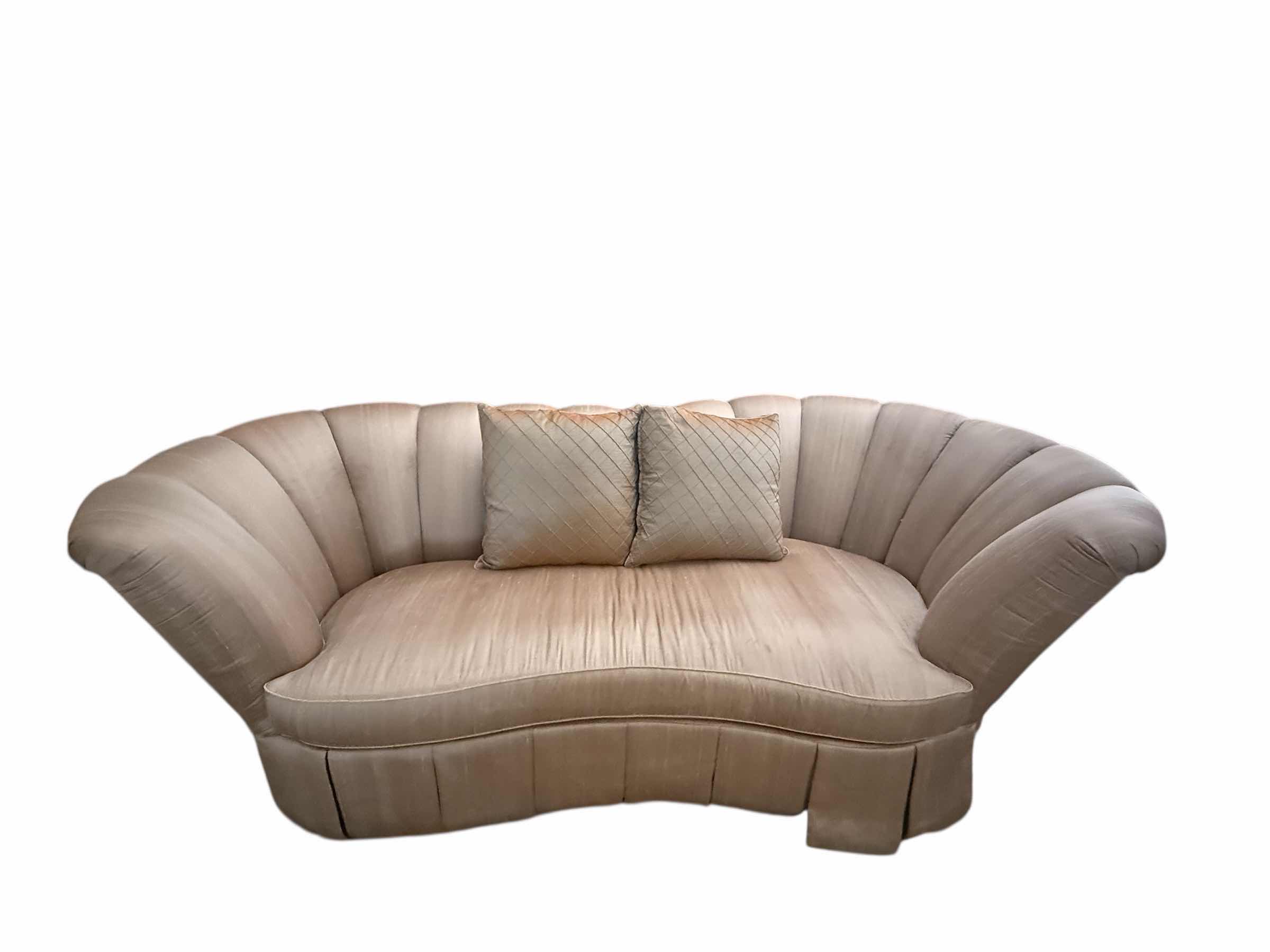 Photo 1 of BEIGE SILK UPHOLSTERED CLAMSHELL SETTEE SOFA-LIKE NEW 100” x 51” H37”