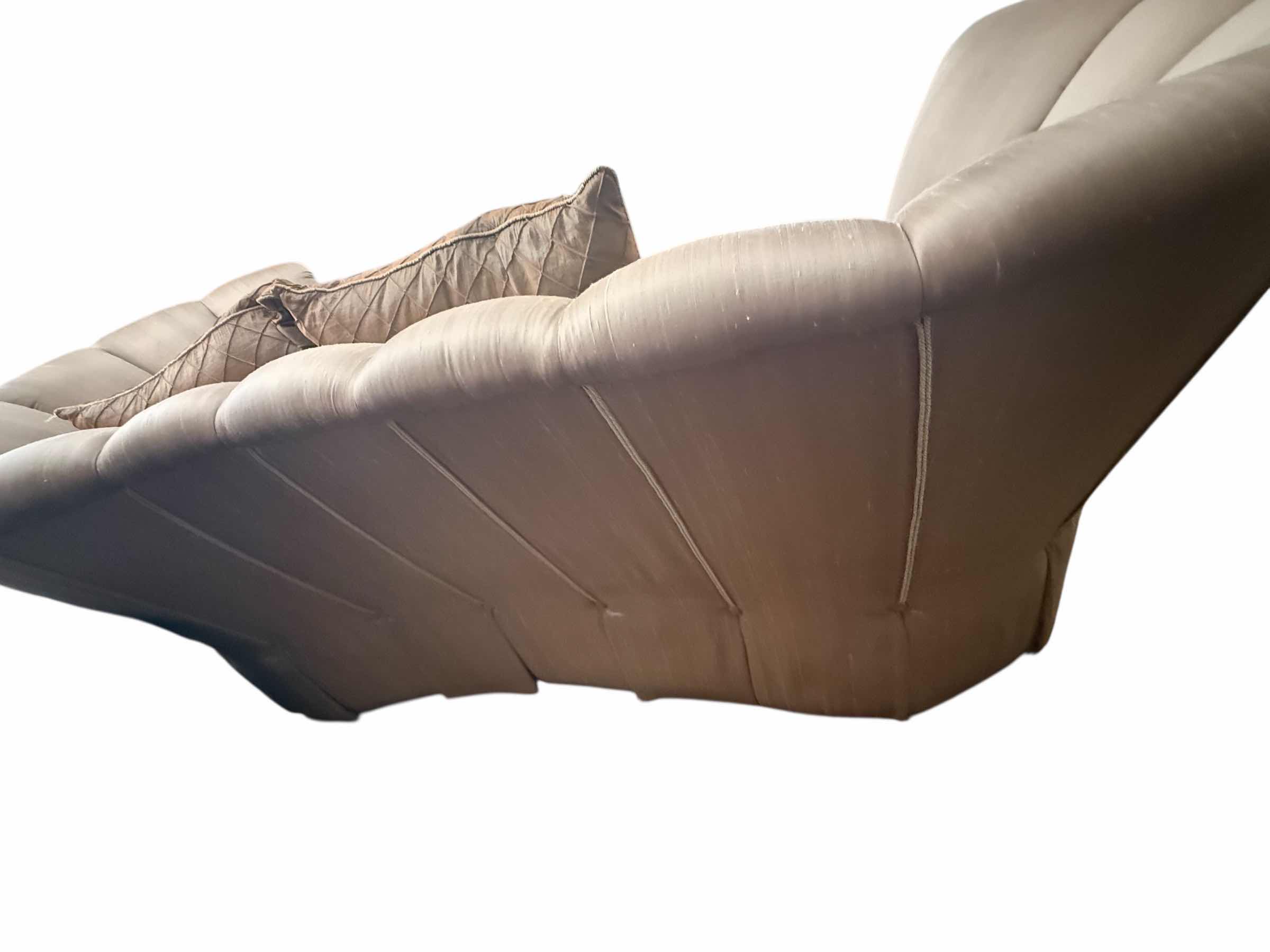 Photo 1 of BEIGE SILK UPHOLSTERED CLAMSHELL SETTEE SOFA-LIKE NEW 100” x 51” H37”