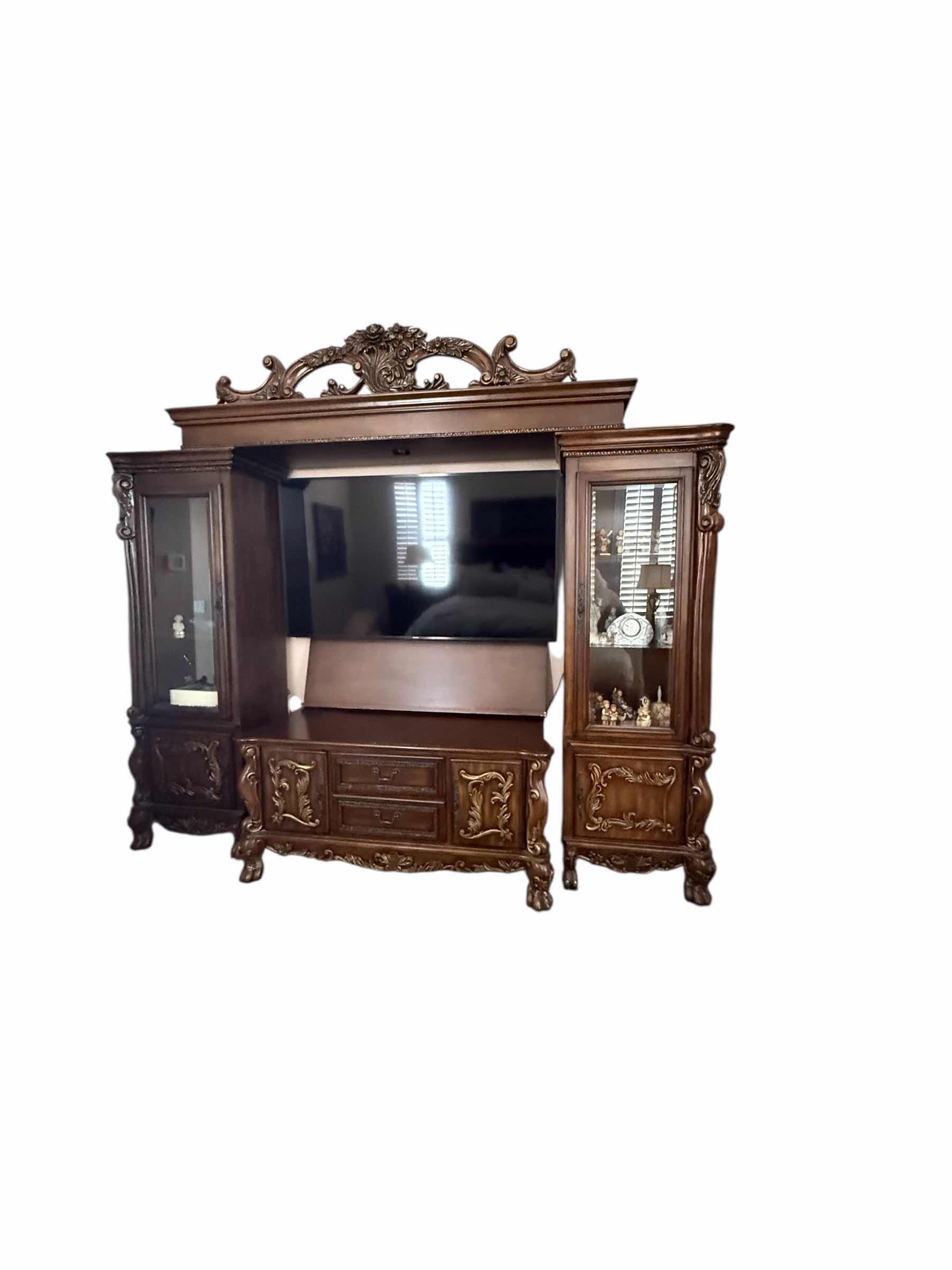 Photo 1 of 4 PCS-HEAVY ORNATE MAHOGANY MEDIA CONSOLE 108” x 17” H8’