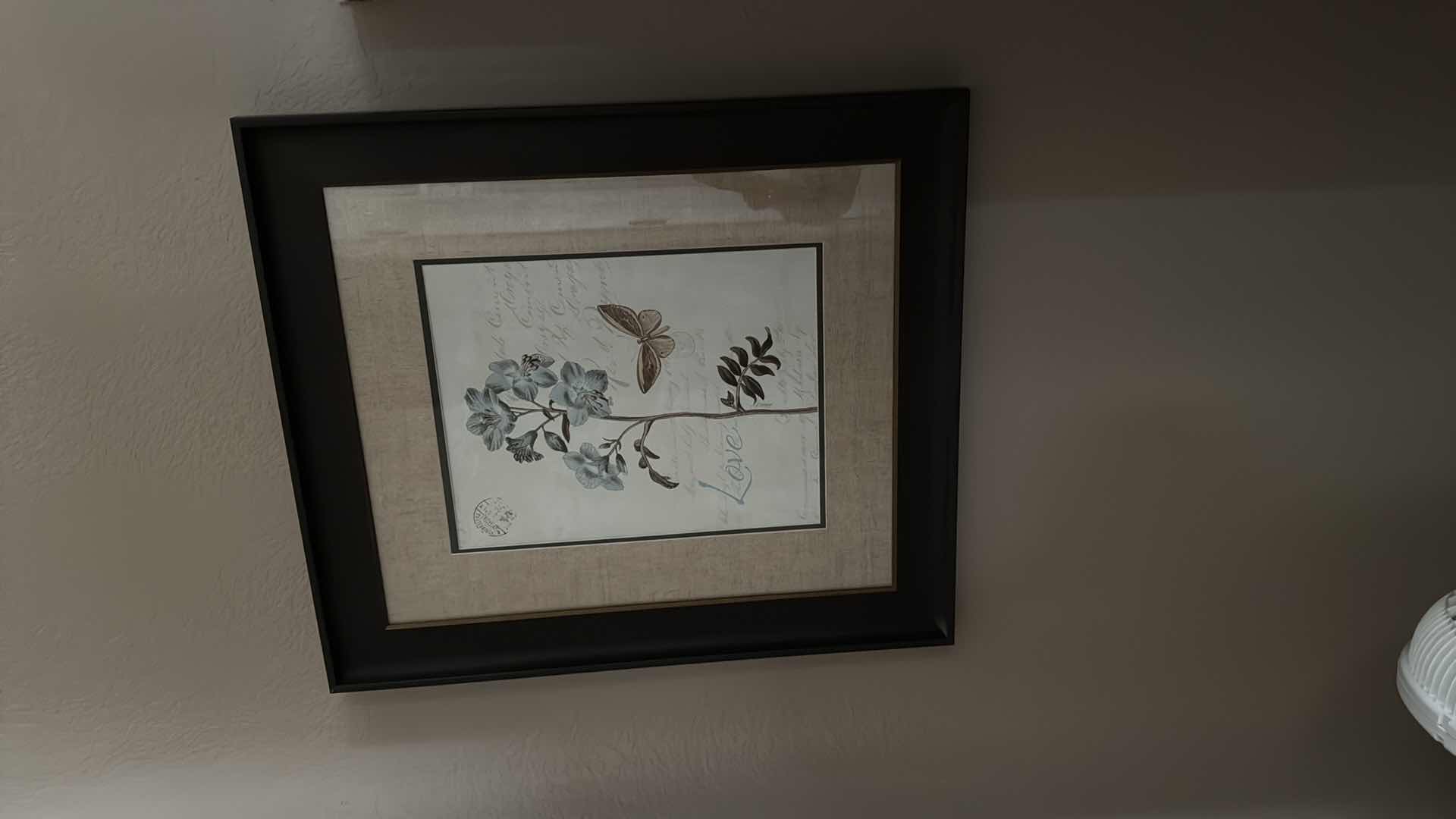 Photo 1 of FRAMED BOTANICAL ART PRINT "FLORAL W BUTTERFLY" ARTWORK 20” x 23”