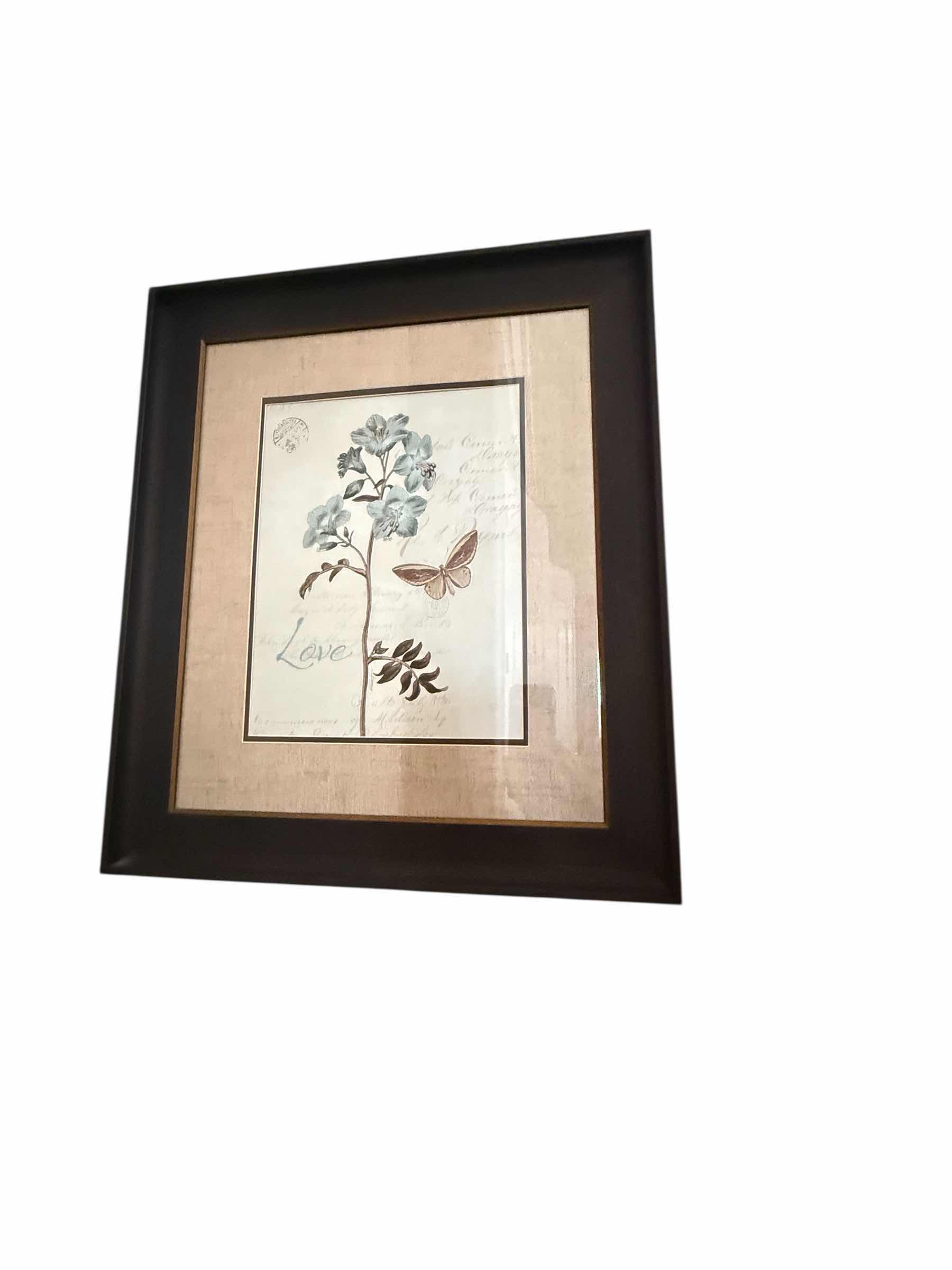 Photo 1 of FRAMED FLORAL W “LOVE”BUTTERFLY ARTWORK 20” x 23”