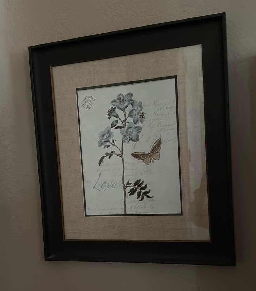 Photo 1 of FRAMED FLORAL W “LOVE”BUTTERFLY ARTWORK 20” x 23”