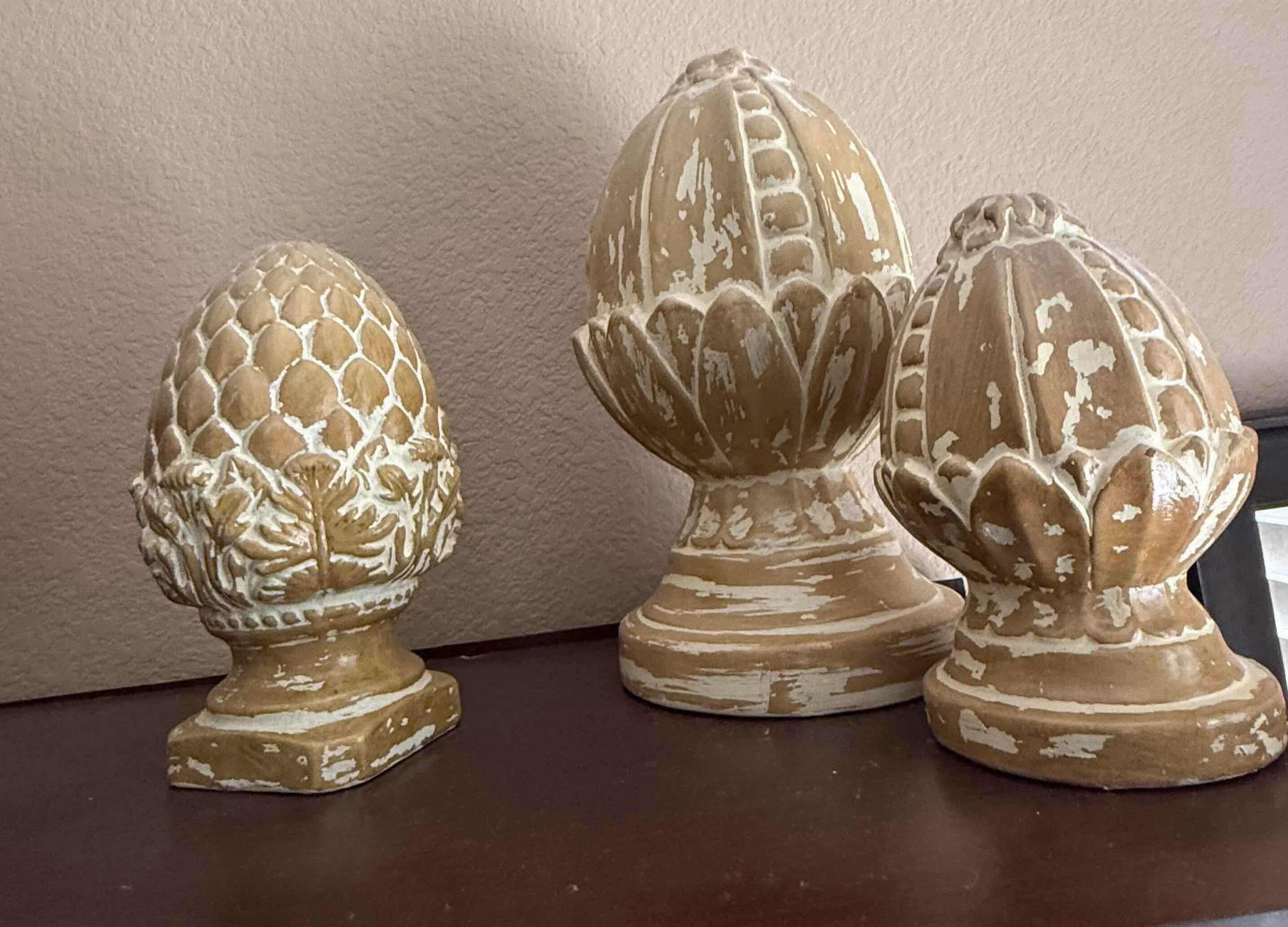 Photo 1 of 3-CRACKLED BUTTERSCOTCH GLAZED ARTICHOKE & PINECONES HOME DECOR