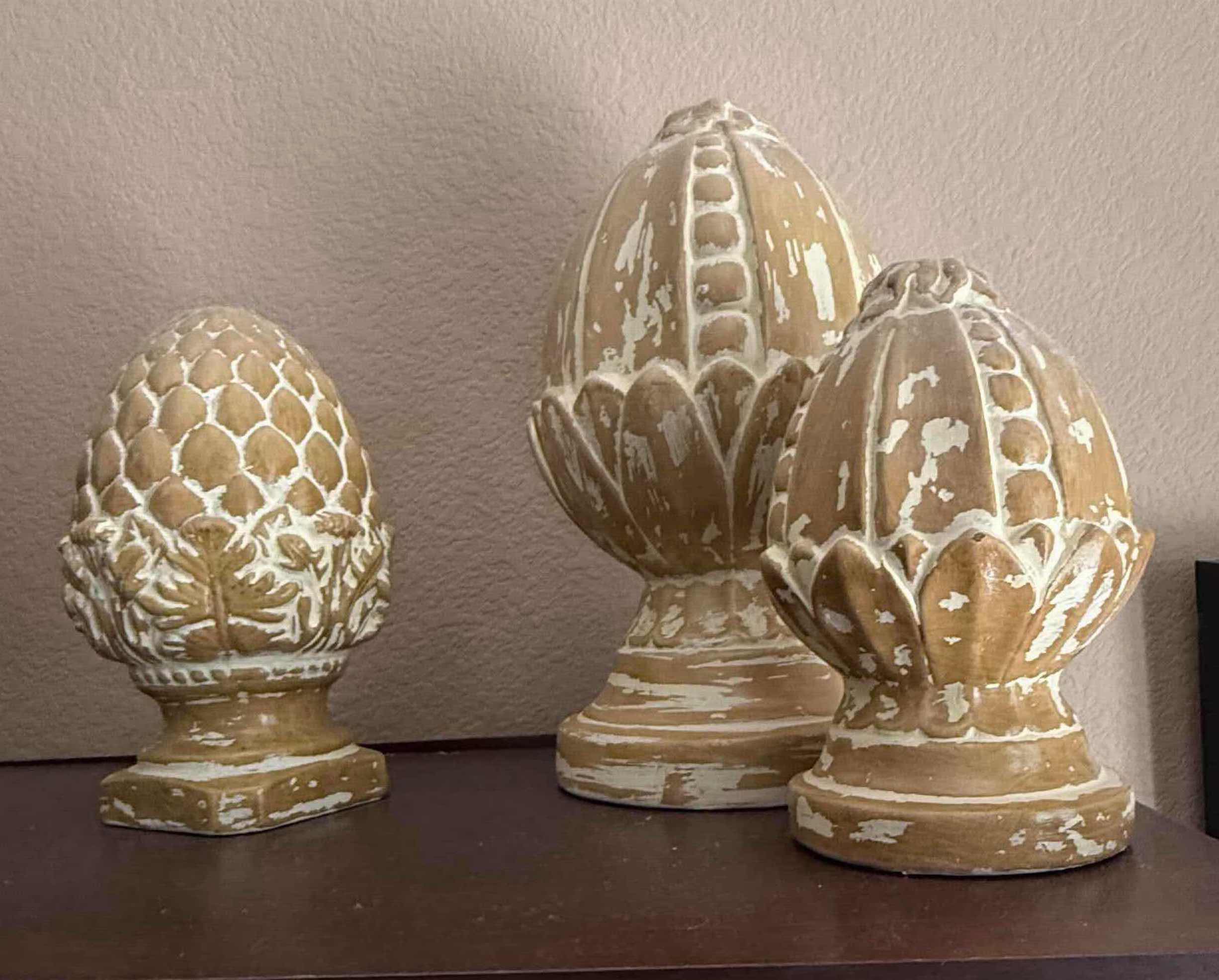 Photo 1 of 3-CRACKLED BUTTERSCOTCH GLAZED ARTICHOKE & PINECONES HOME DECOR
