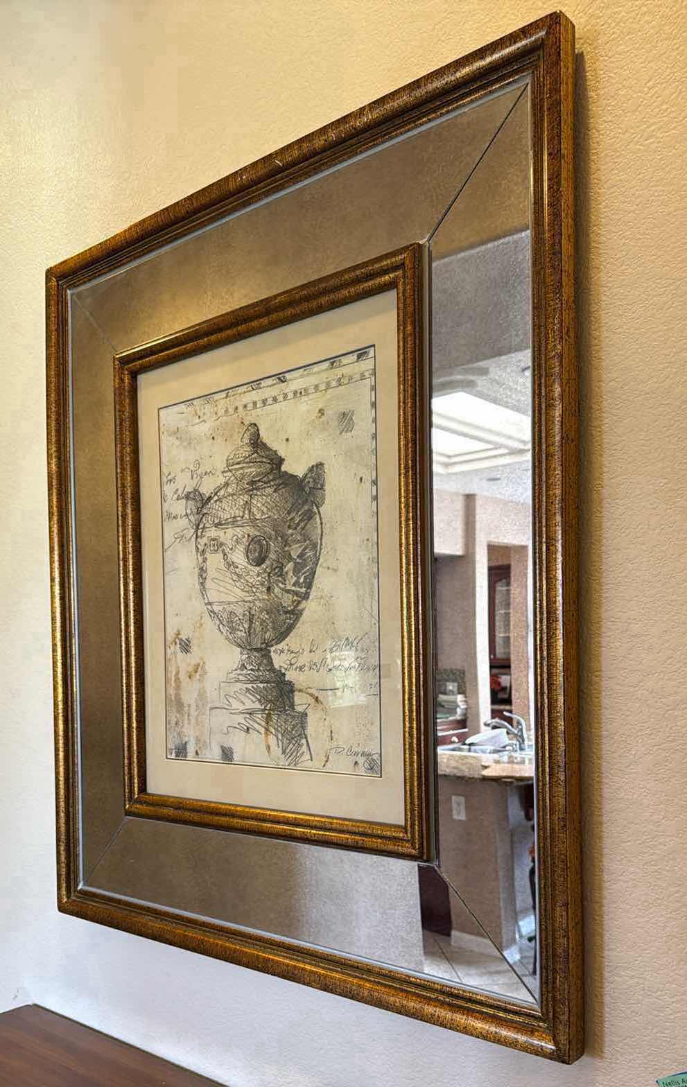 Photo 1 of GOLD MIRRORED FRAMED URN ARTWORK 34” x 39”