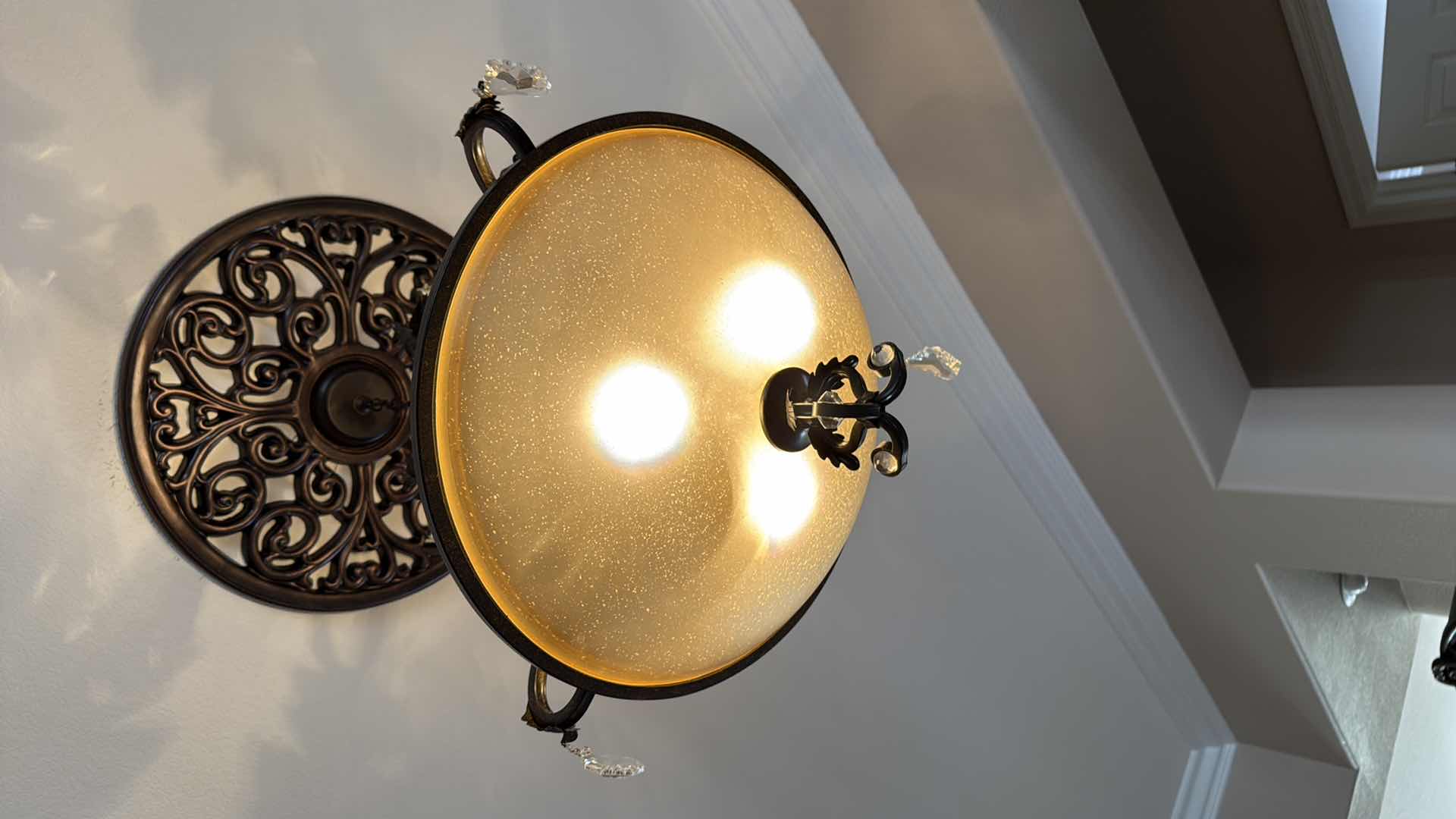 Photo 1 of 20” ROUND ANTIQUE COPPER PENDANT CHANDELIER LIGHT
