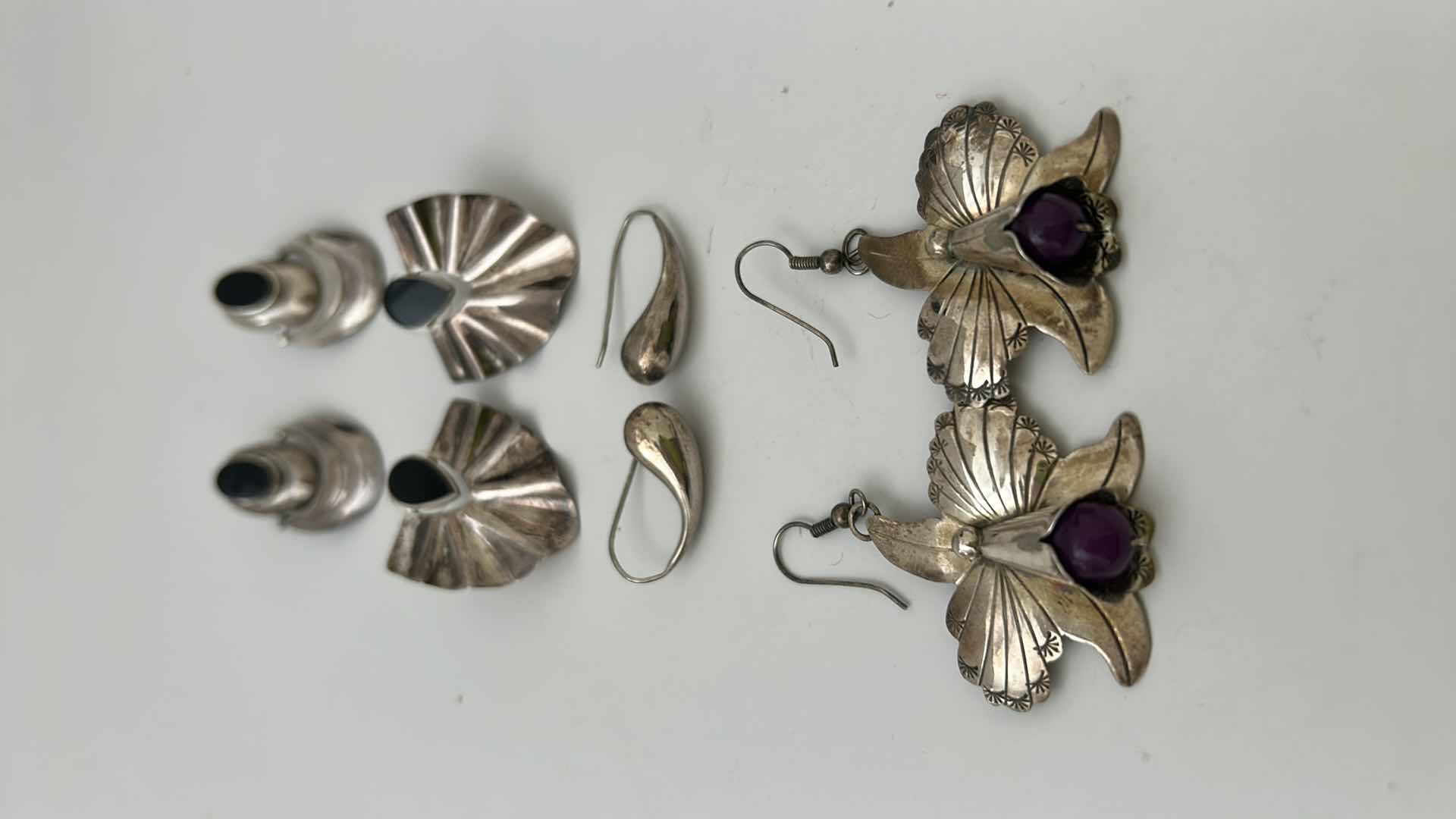 Photo 1 of FINE JEWELRY- 4 PAIRS STERLING SILVER .925 PIERCED EARRINGS