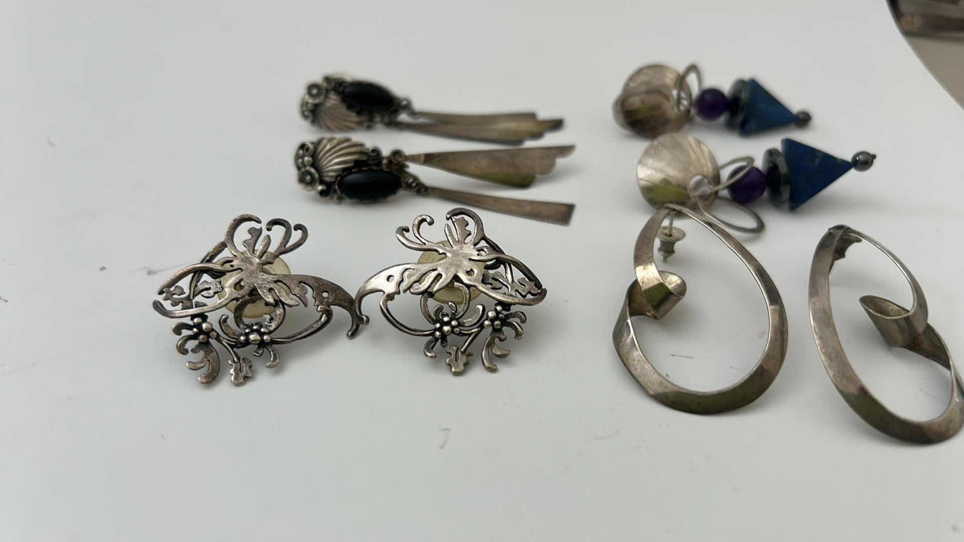 Photo 1 of FINE JEWELRY- 4 PAIRS STERLING SILVER .925 PIERCED EARRINGS