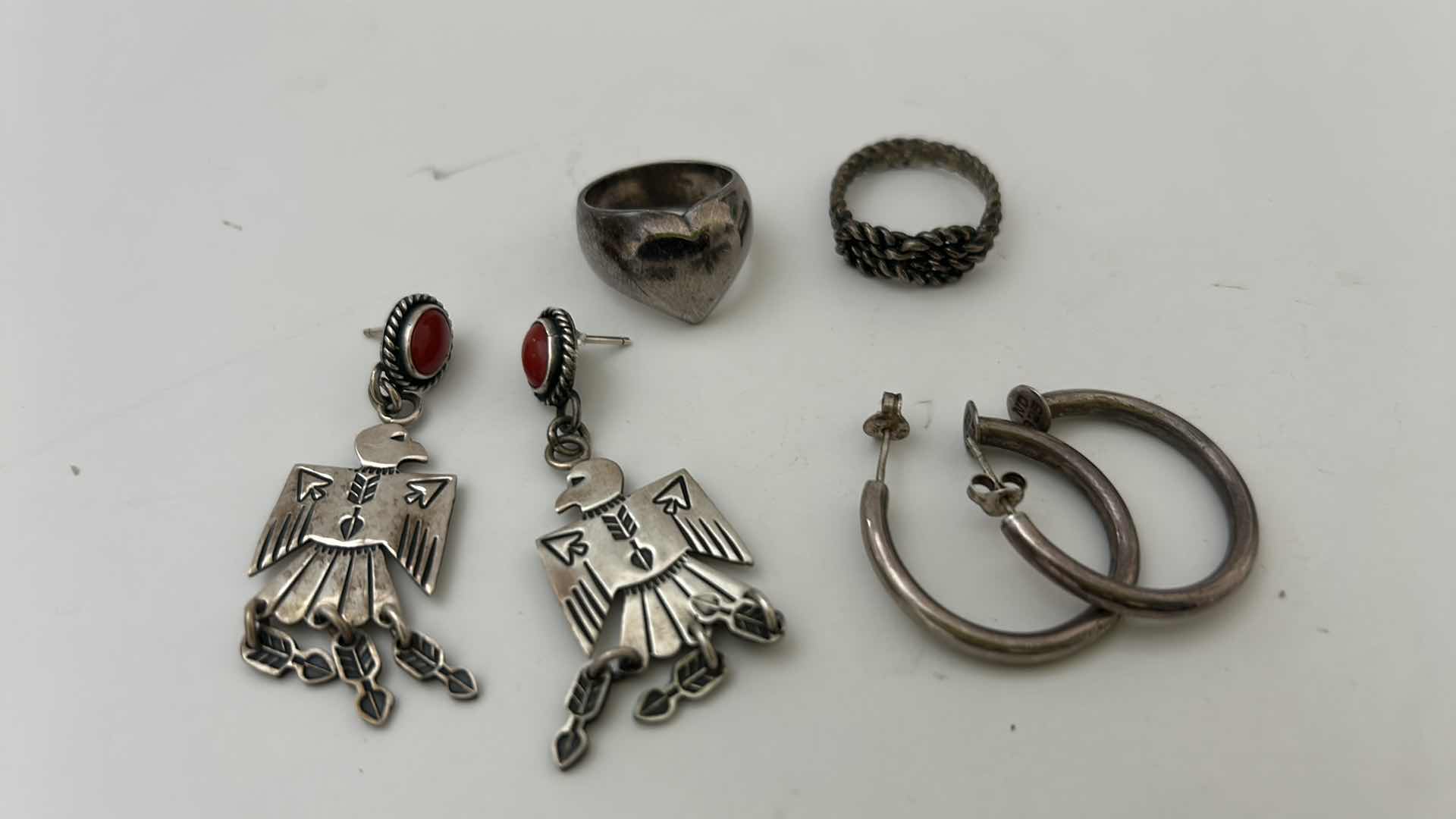 Photo 3 of FINE JEWELRY-  4 PAIRS STERLING SILVER .925 PIERCED EARRINGS & RINGS