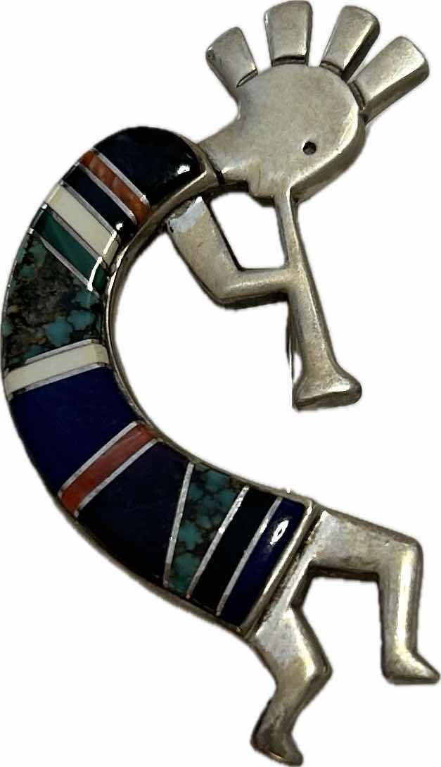 Photo 1 of FINE JEWELRY- .925 STERLING SILVER SIGNED “CALVIN BEGGY” AMERICAN INDIAN PIN WITH STONES H2”