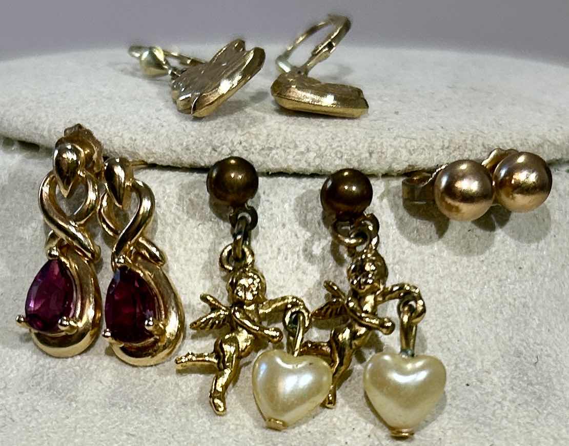 Photo 1 of 4 PAIRS TINY PIERCED EARRINGS (GOLD AND GOLD FILLED)