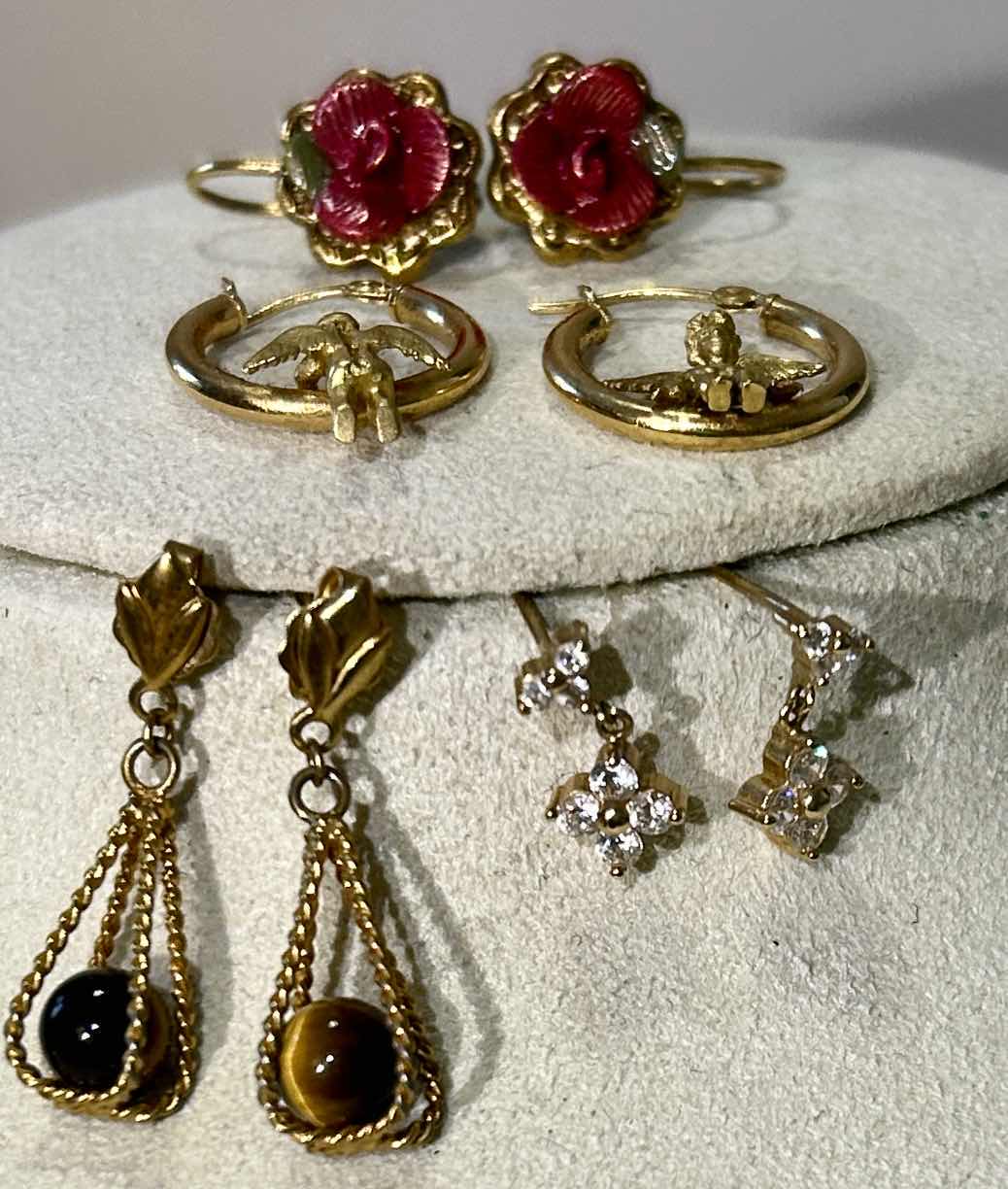 Photo 3 of 4 PAIRS TINY PIERCED EARRINGS (GOLD AND GOLD FILLED)