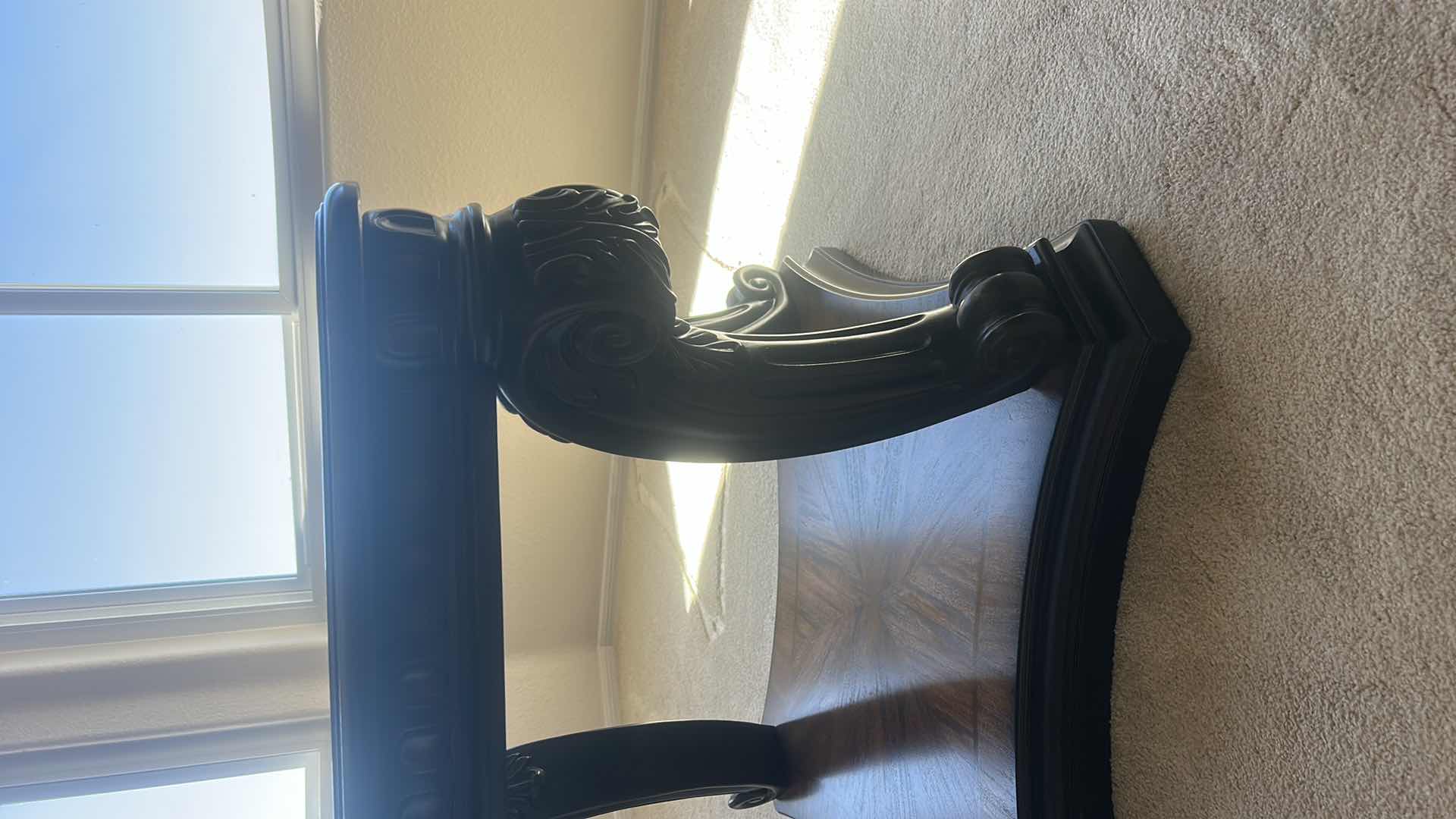 Photo 1 of KIDNEY SHAPED SOLID WOOD SIDE TABLE WITH ETCHED GLASS INSERT TOP 31” x 27 1/2” x H23”