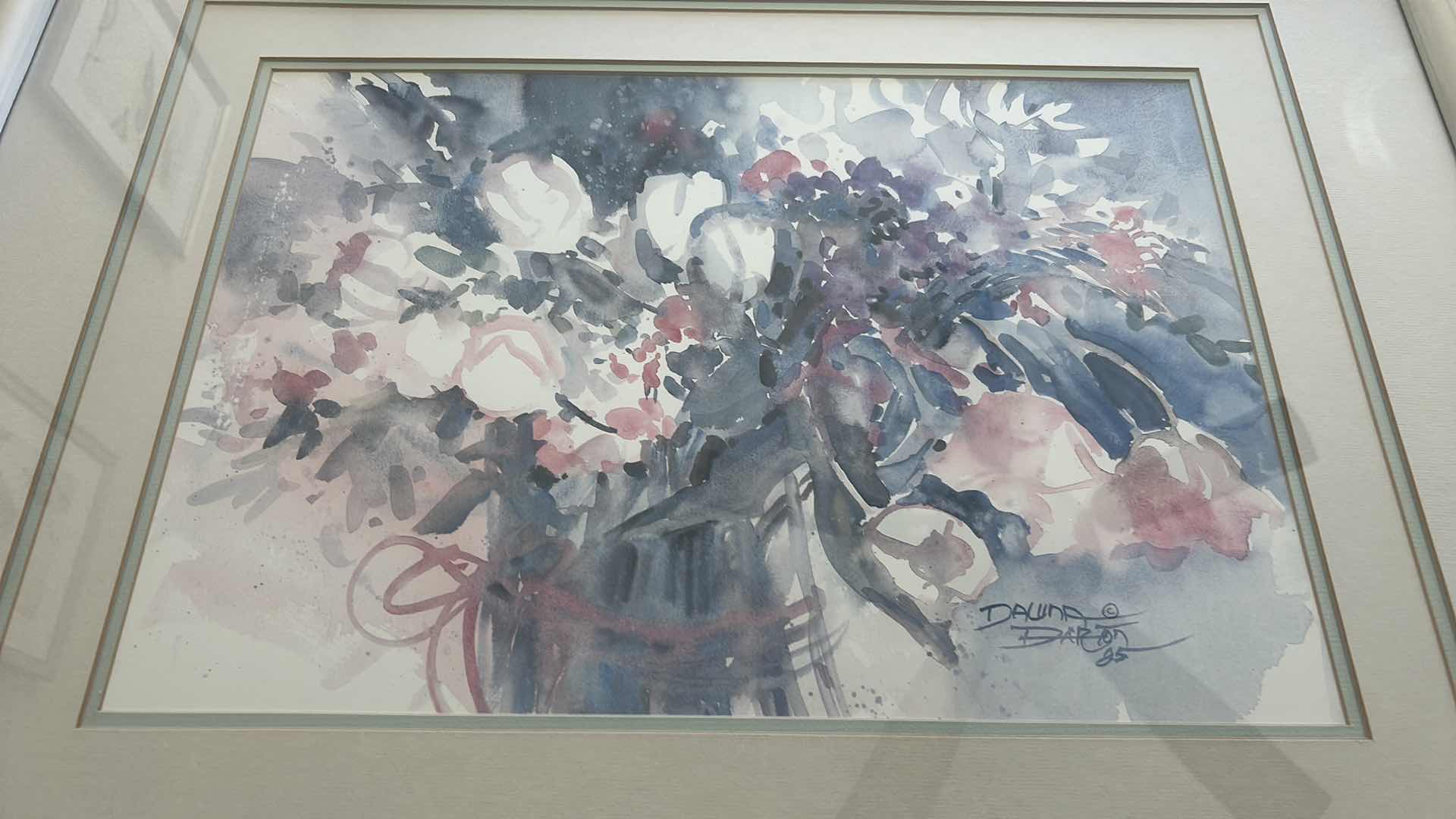 Photo 1 of HIGH GLOSS WHITE WOOD FRAMED, PASTEL FLORAL, DAWNA BARTON "SUE'S BOUQUET" WATERCOLOR SIGNED ARTWORK 31“ x H25“