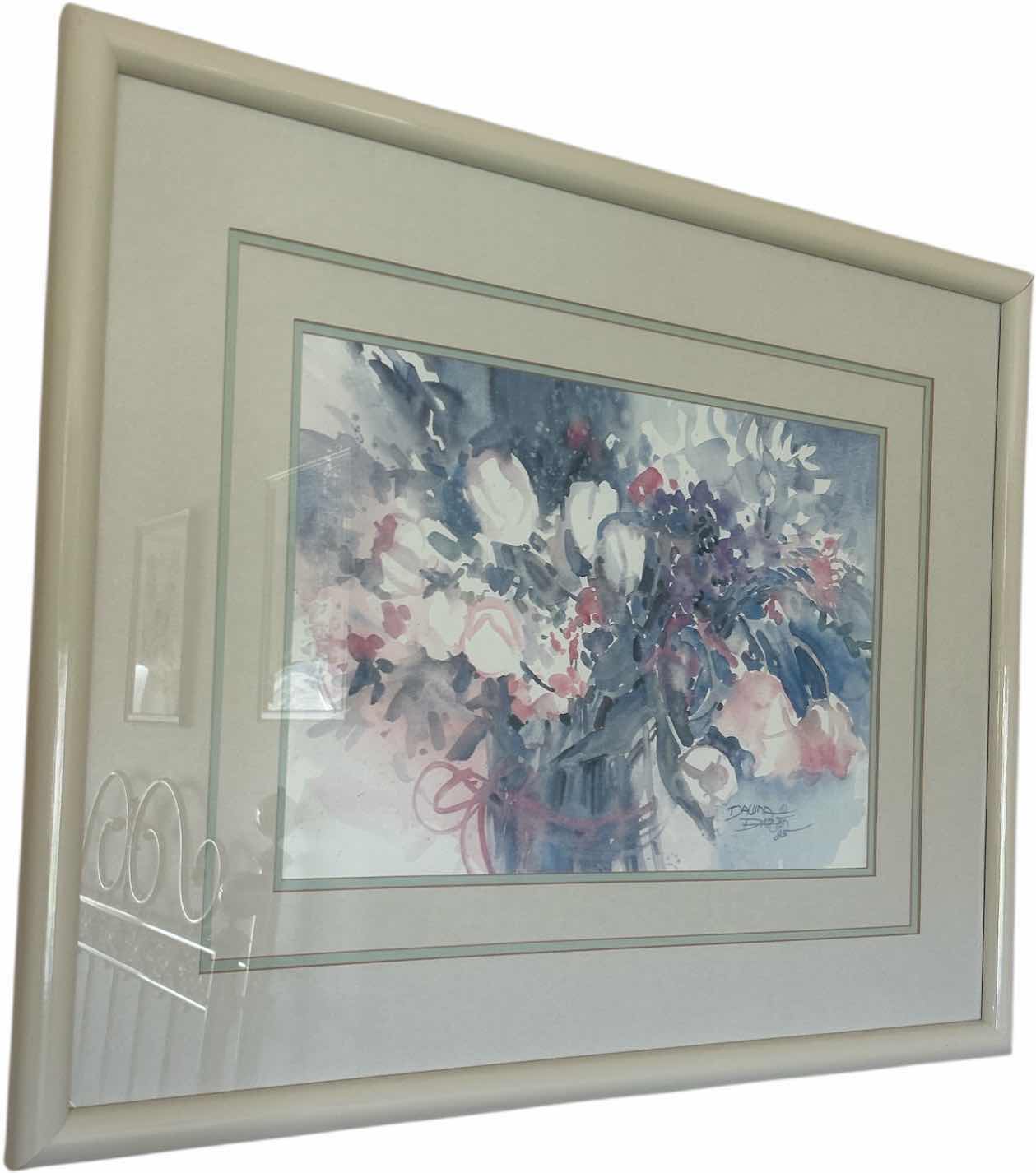Photo 1 of HIGH GLOSS WHITE WOOD FRAMED, PASTEL FLORAL, DAWNA BARTON "SUE'S BOUQUET" WATERCOLOR SIGNED ARTWORK 31“ x H25“