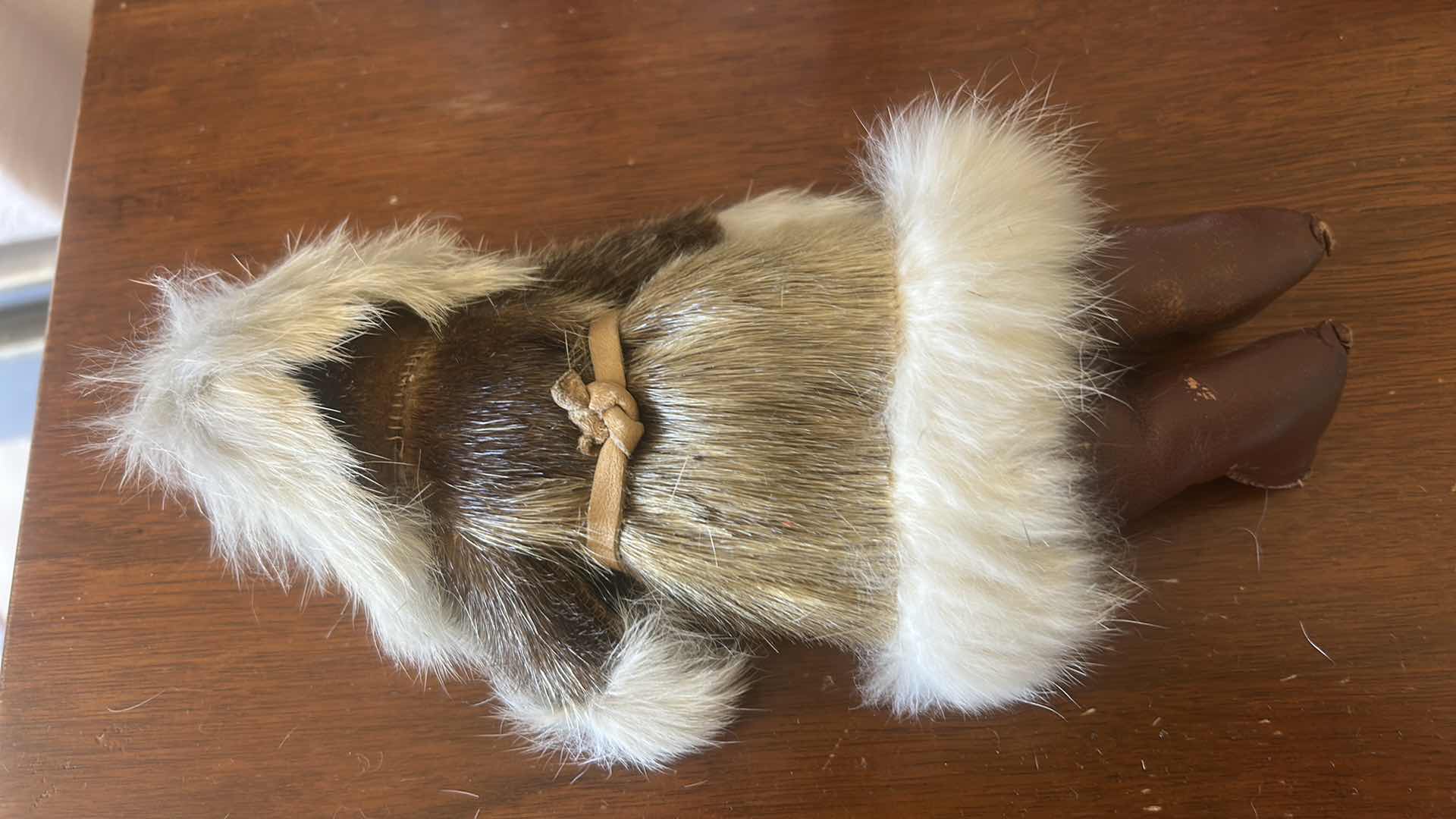 Photo 1 of VINTAGE INUIT OR ESKIMO DOLL,  HANDMADE WITH REAL FUR AND LEATHER OR HIDE ELEMENTS, REPRESENTING TRADITIONAL NATIVE ALASKAN OR CANADIAN CULTURE. H9”