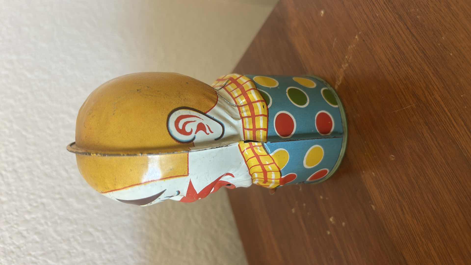 Photo 1 of VINTAGE 1930S SCARY TIN MECHANICAL CLOWN BANK WITH STOPPER. WORKING. H5.5”
