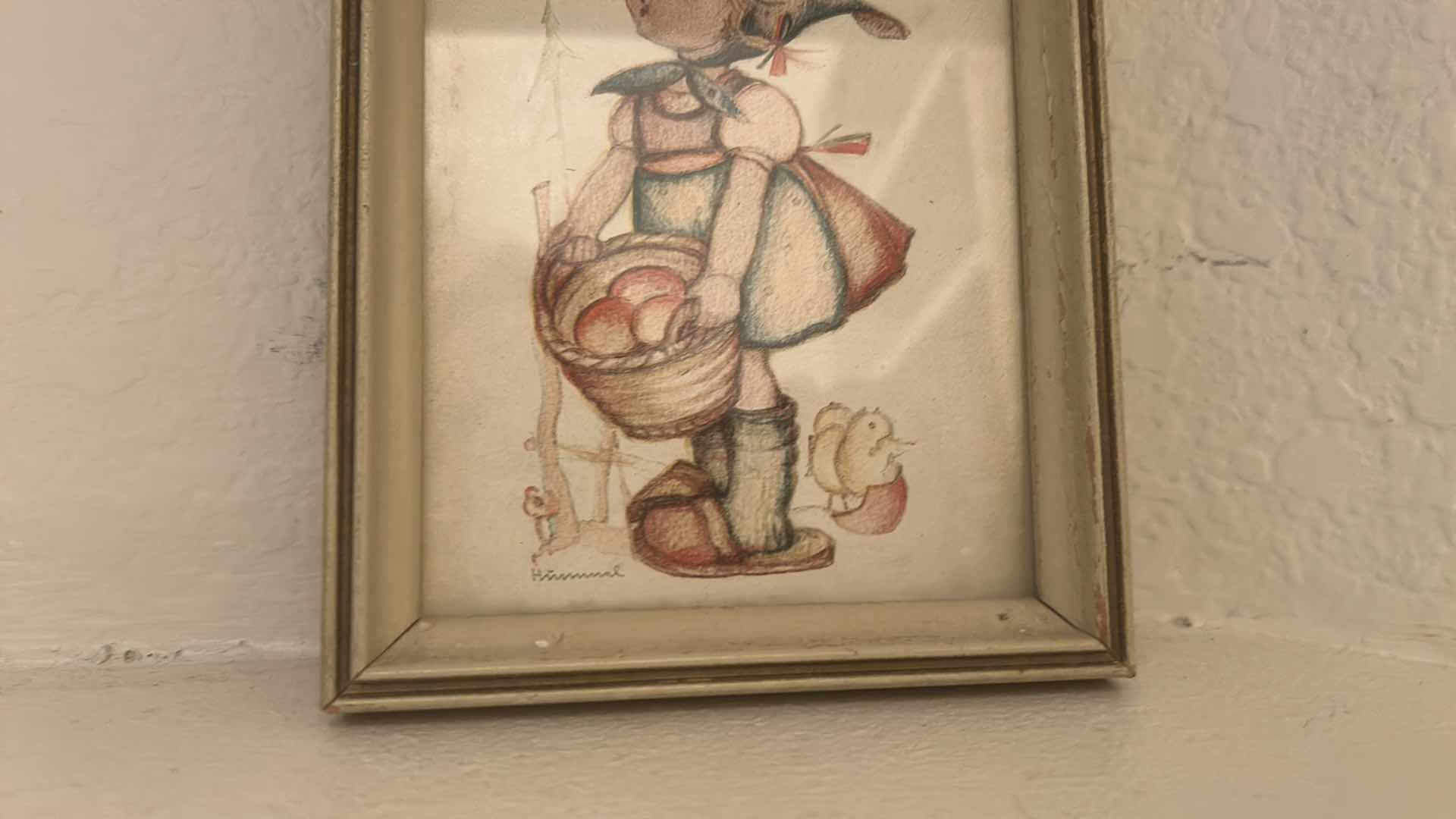 Photo 1 of 2 VINTAGE ITEMS- FRAMED HUMMELL PORCELAIN TRINKET BOX 4.75”