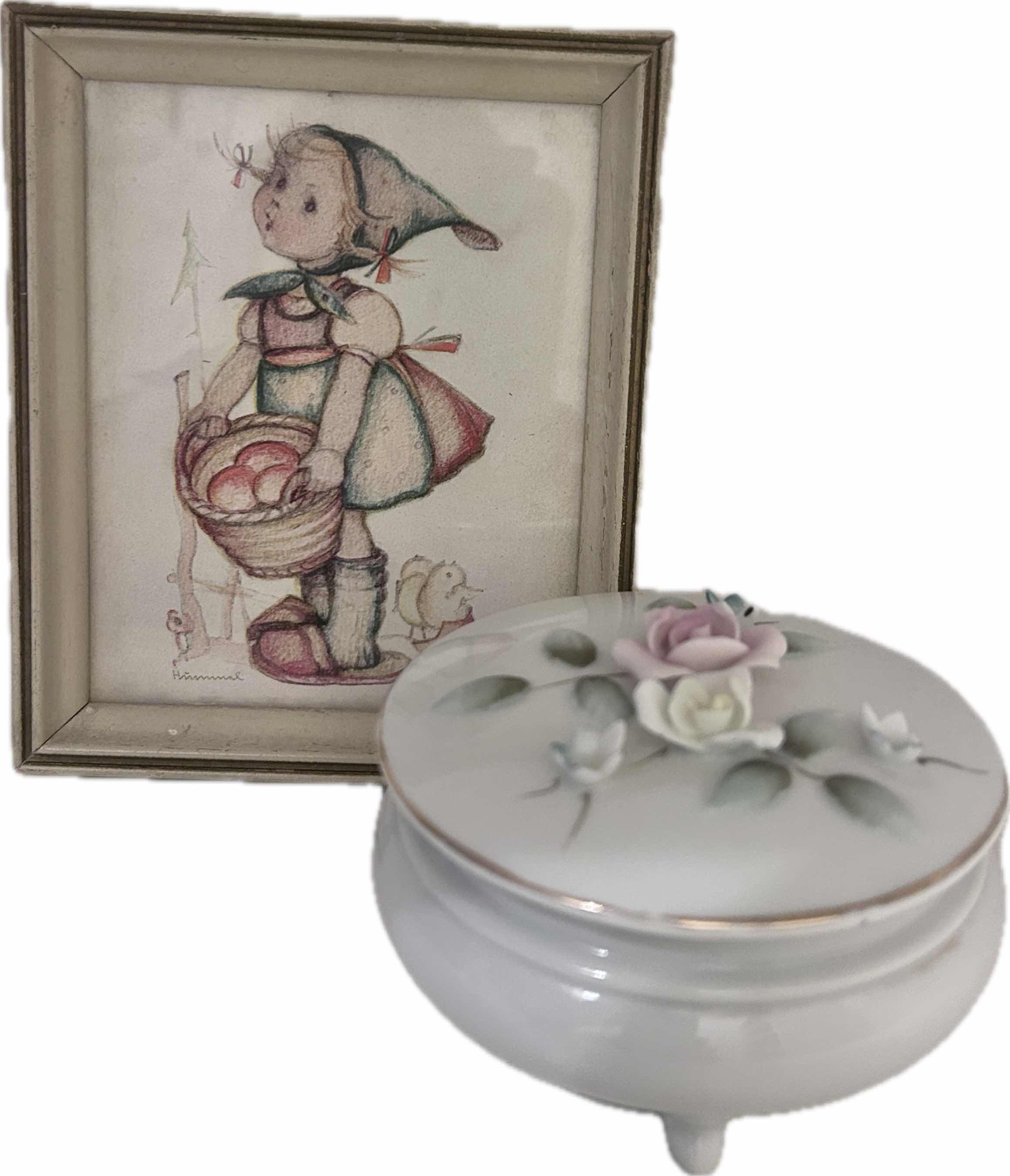 Photo 1 of 2 VINTAGE ITEMS- FRAMED HUMMELL PORCELAIN TRINKET BOX 4.75”