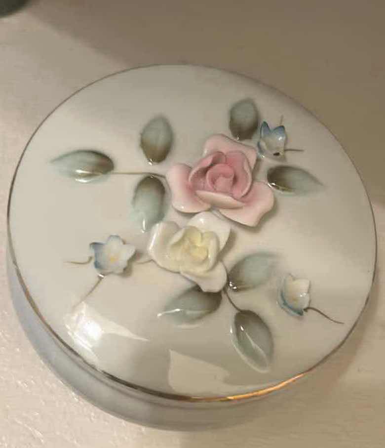 Photo 1 of 2 VINTAGE ITEMS- FRAMED HUMMELL PORCELAIN TRINKET BOX 4.75”