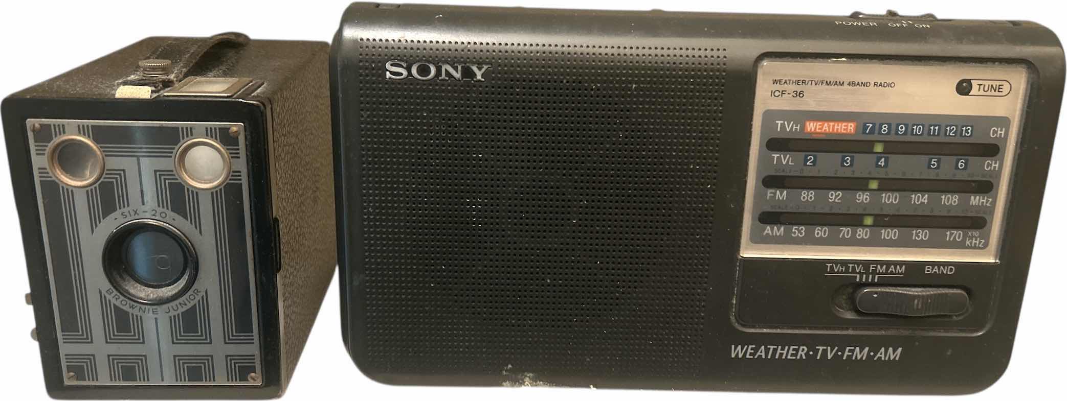 Photo 1 of VINTAGE KODAK 6 20 BROWNIE JR & VINTAGE SONY WEATHER, TV, FM, AM ,