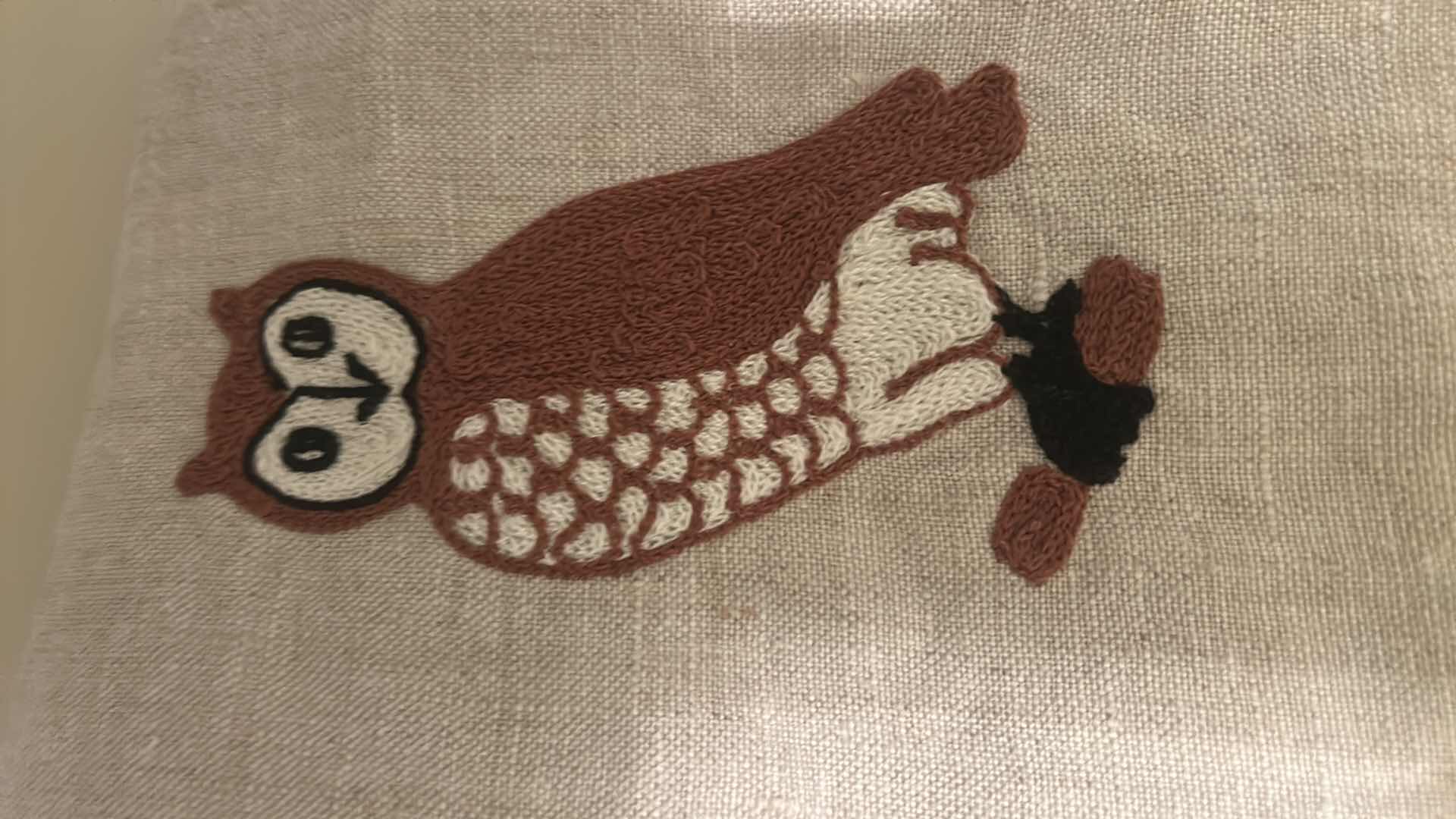 Photo 1 of VINTAGE NEEDLEPOINT OWL TEA TOWEL AND OWL MUSIC BOX