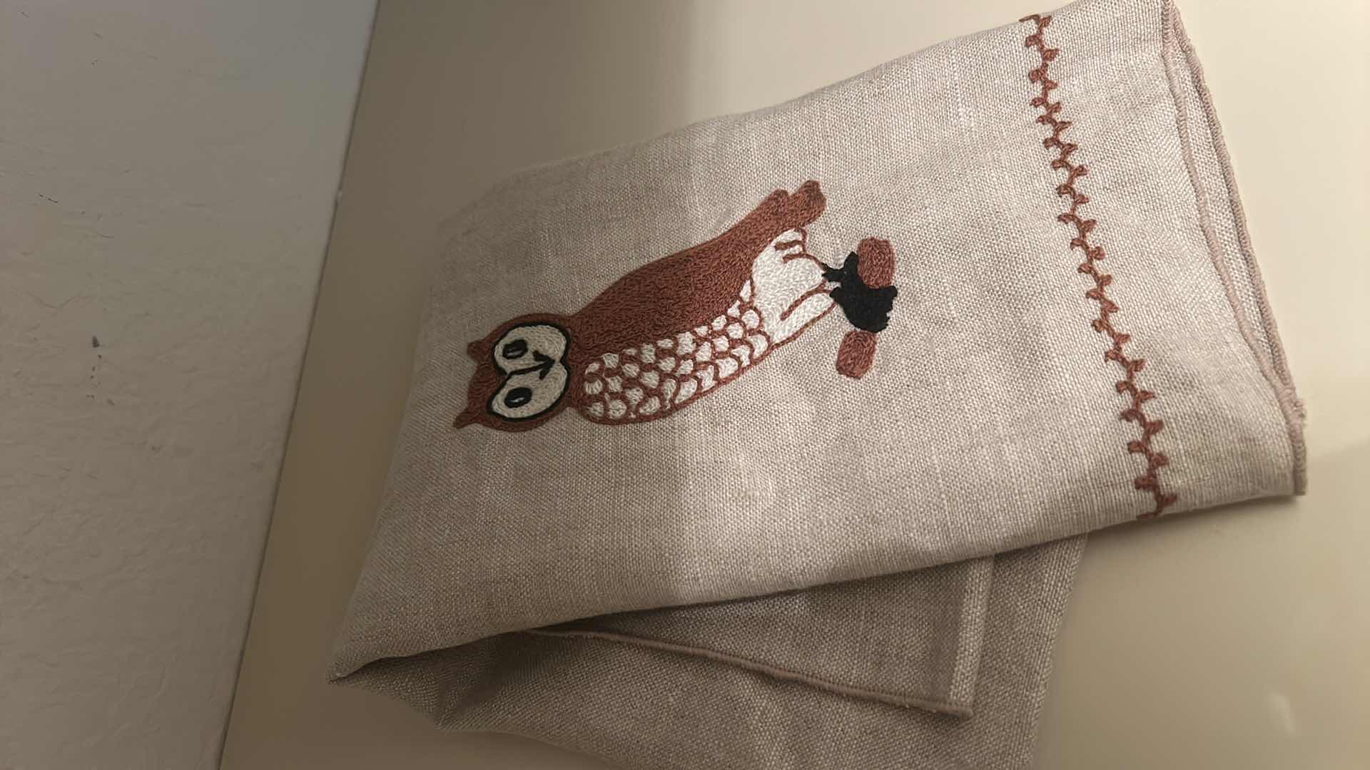 Photo 1 of VINTAGE NEEDLEPOINT OWL TEA TOWEL AND OWL MUSIC BOX