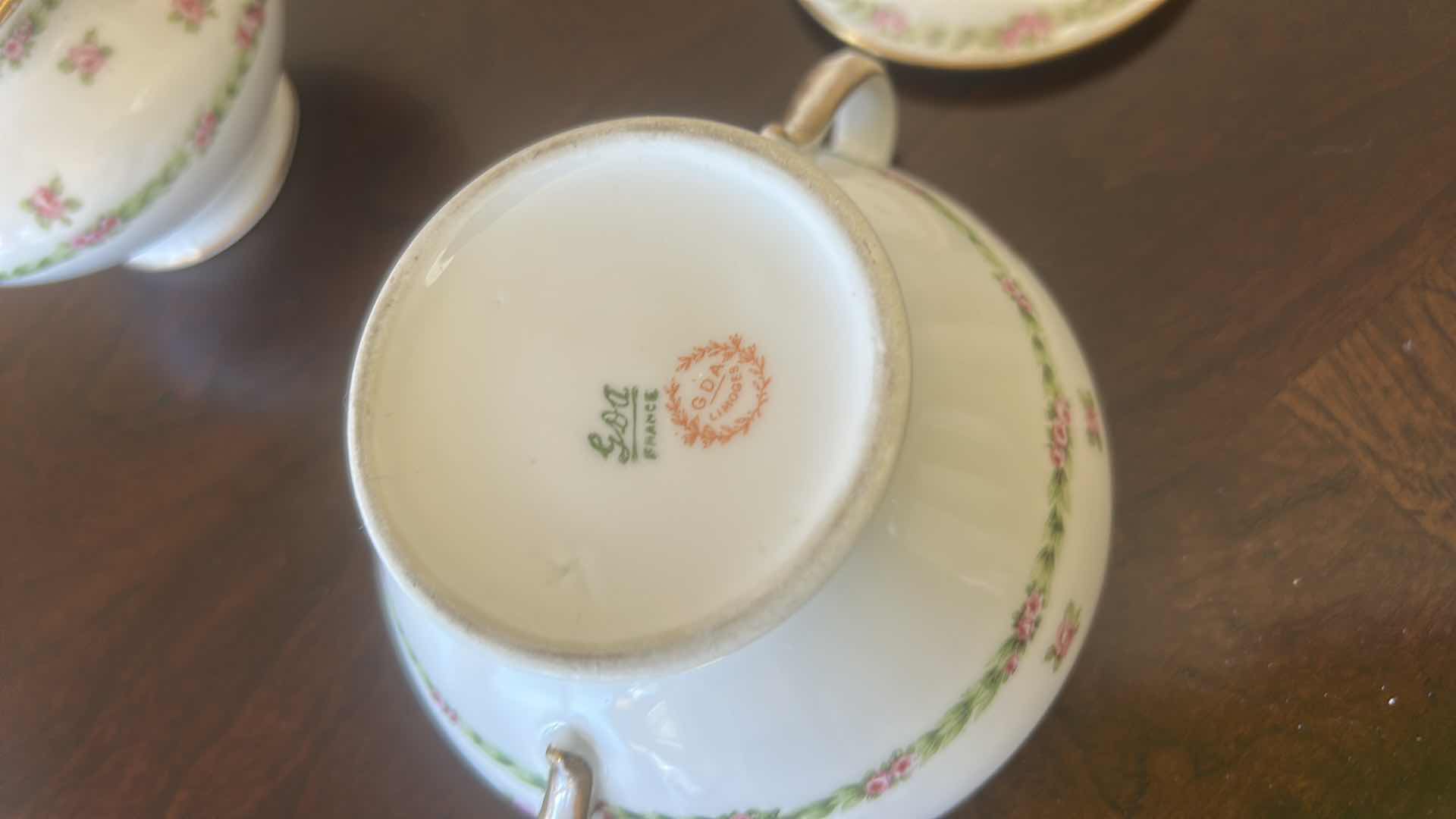 Photo 1 of ONEIDA SILVERSMITHS TRAY AND PORCELAIN LIMOGES FRANCE CREAM AND SUGAR SET