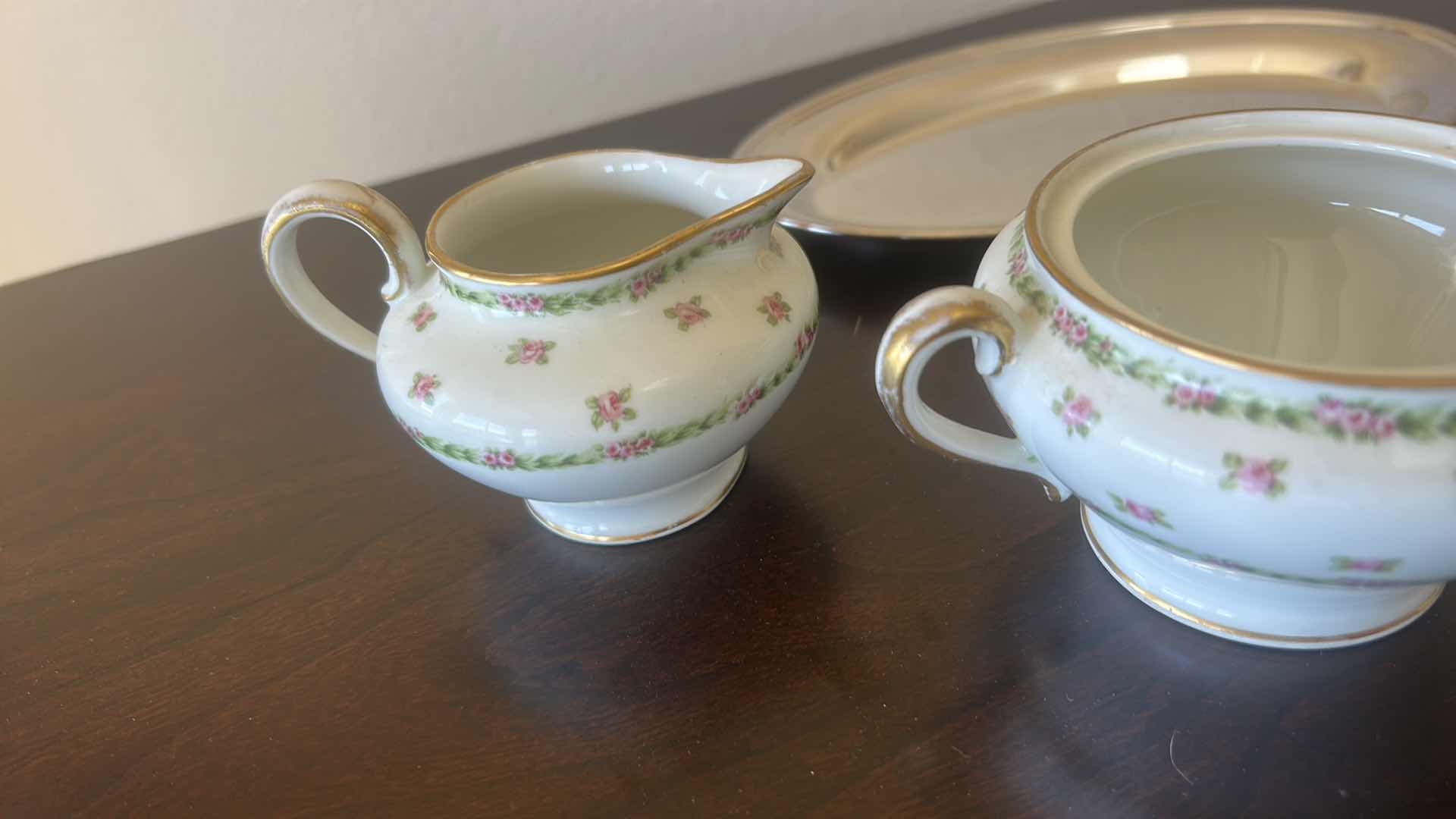 Photo 1 of ONEIDA SILVERSMITHS TRAY AND PORCELAIN LIMOGES FRANCE CREAM AND SUGAR SET