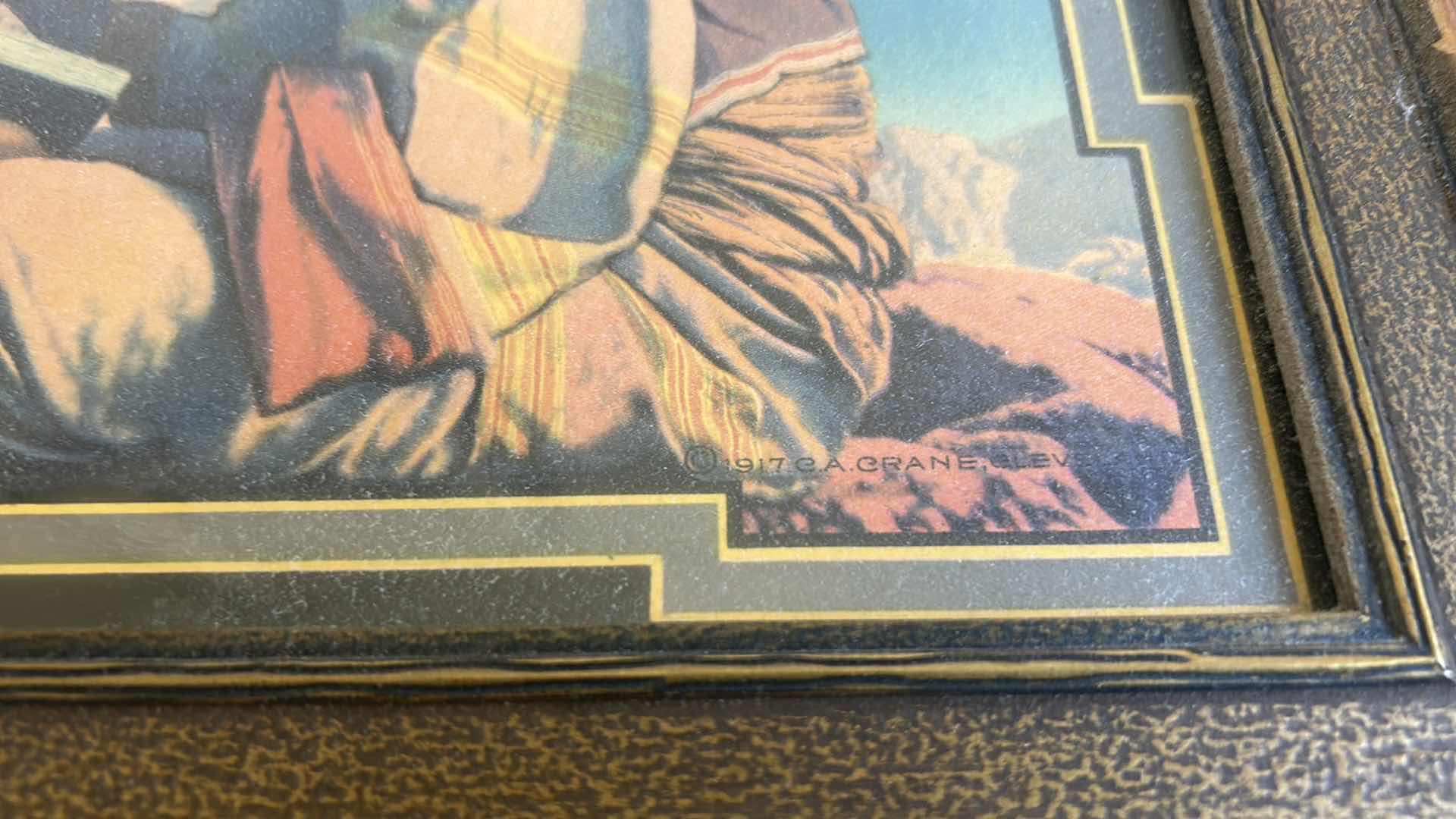 Photo 1 of VINTAGE WOOD FRAMED VOLCHROME PRINT  of Maxfield Parrish's "The Rubaiyat".  ARTWORK 33” x 11”.